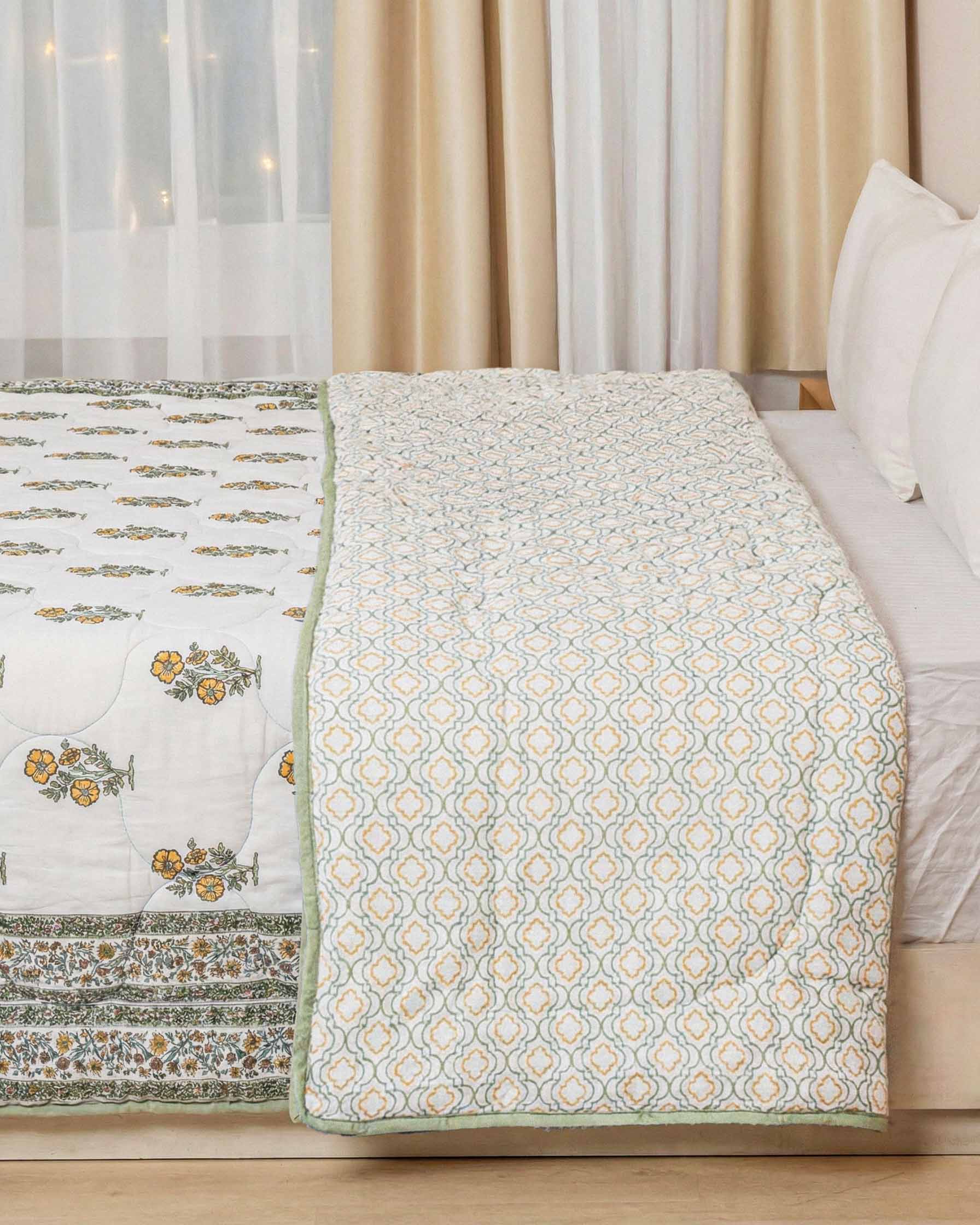 Vibrant Marigold Meadow Reversible Pure Cotton Quilt
