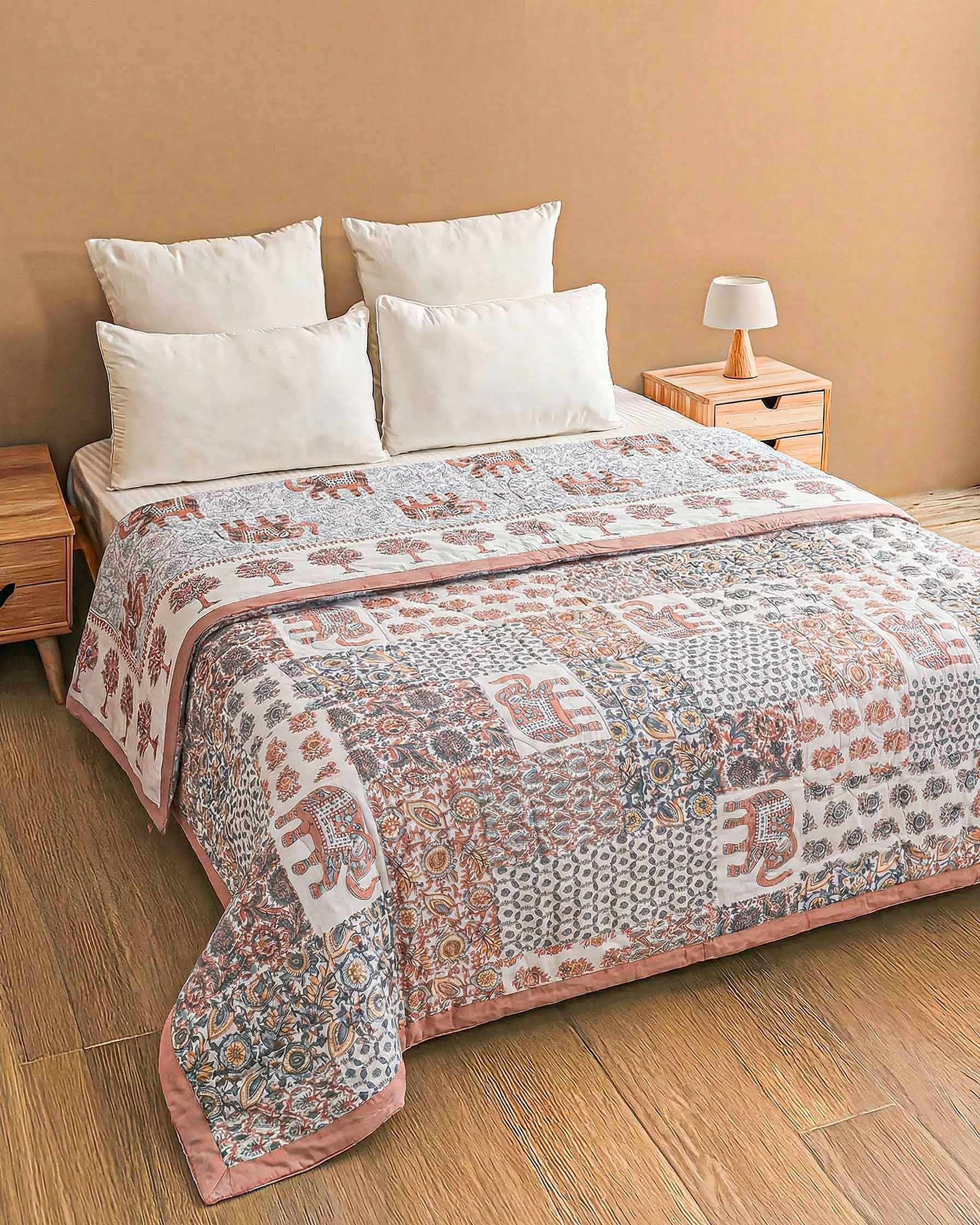 Royal Elephant Heritage Patchwork Pure Cotton Quilt