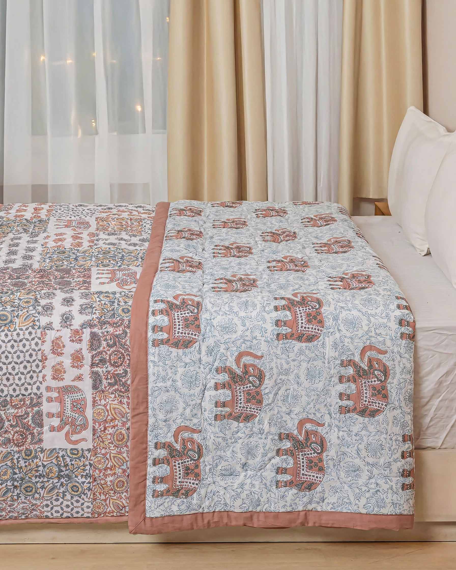 Royal Elephant Heritage Patchwork Reversible Pure Cotton Quilt