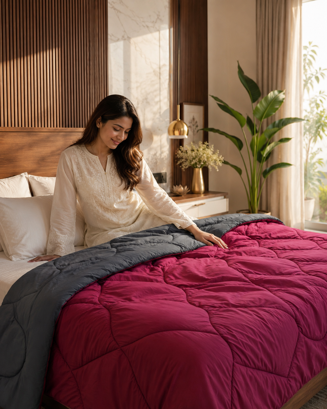 Maroon & Dark Grey Reversible Duvet AC Comforter