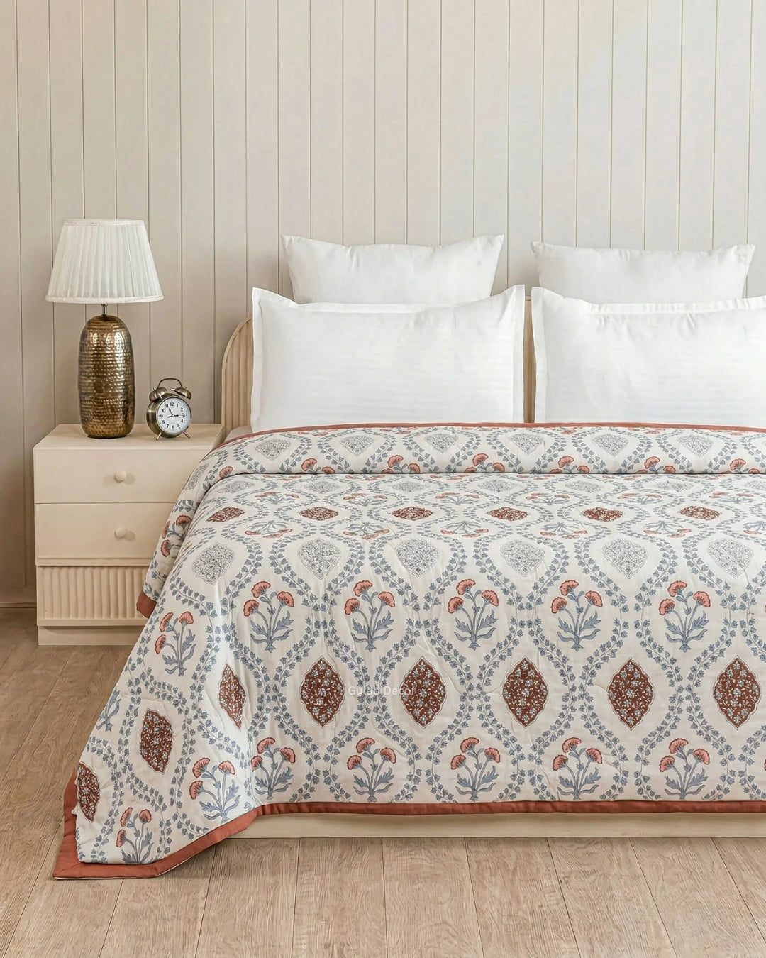 Peacock Feather & Vine Single Bed Cotton Quilt