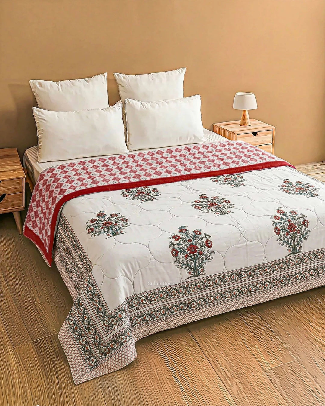 Crimson Rose-Bush Single Bed Quilt