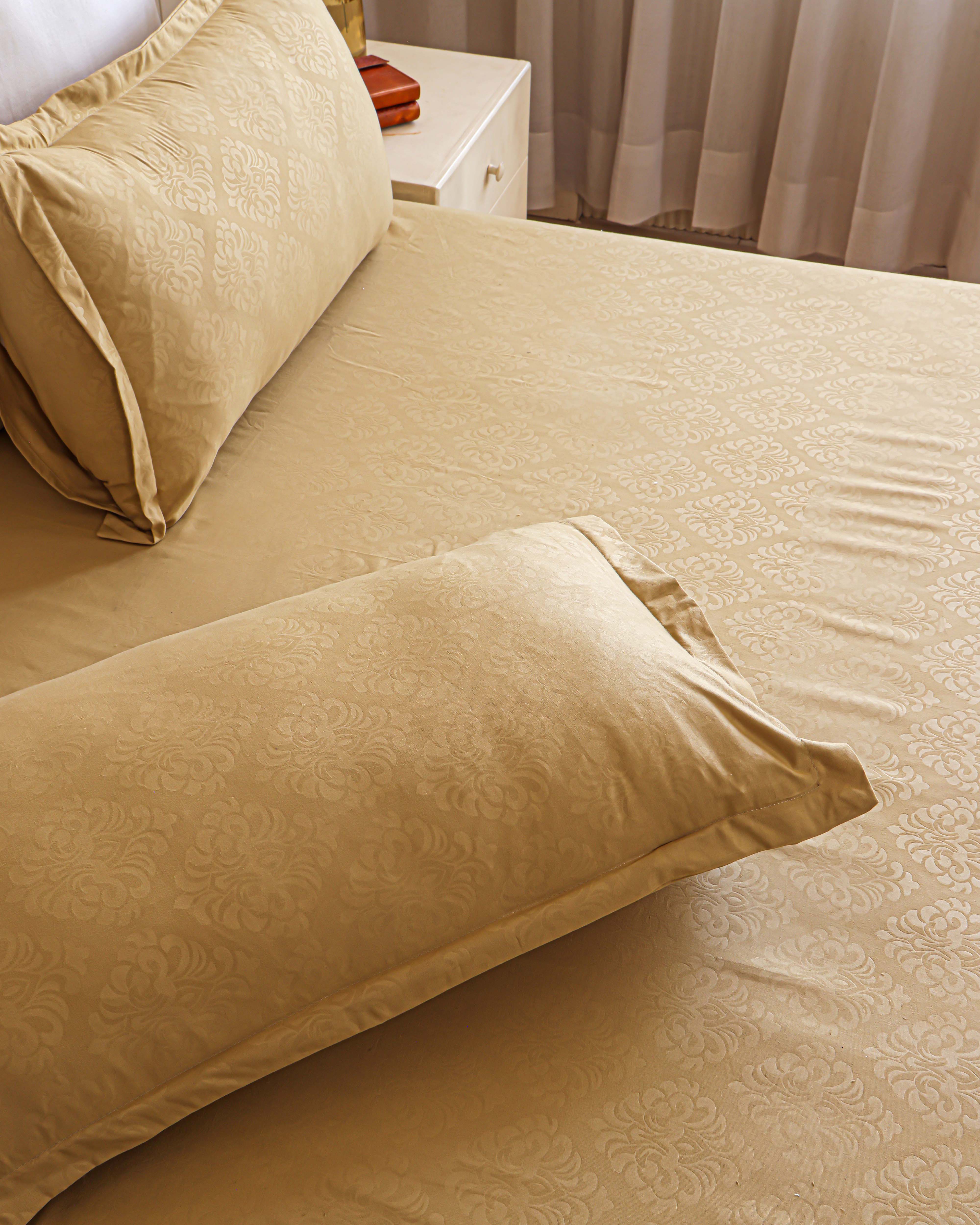 Vintage Sand King Size Embossed Bedsheet