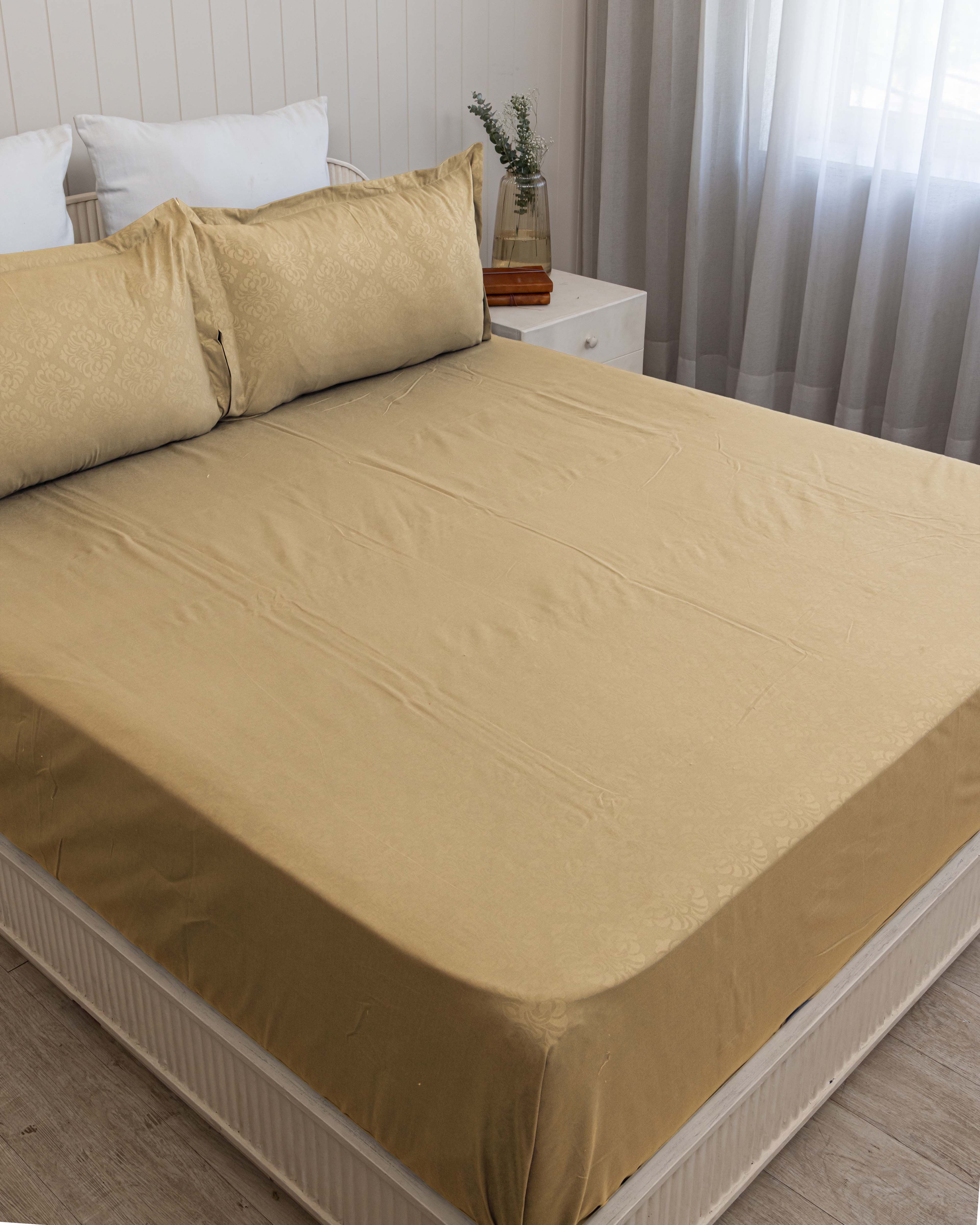 Vintage Sand King Size Embossed Bedsheet