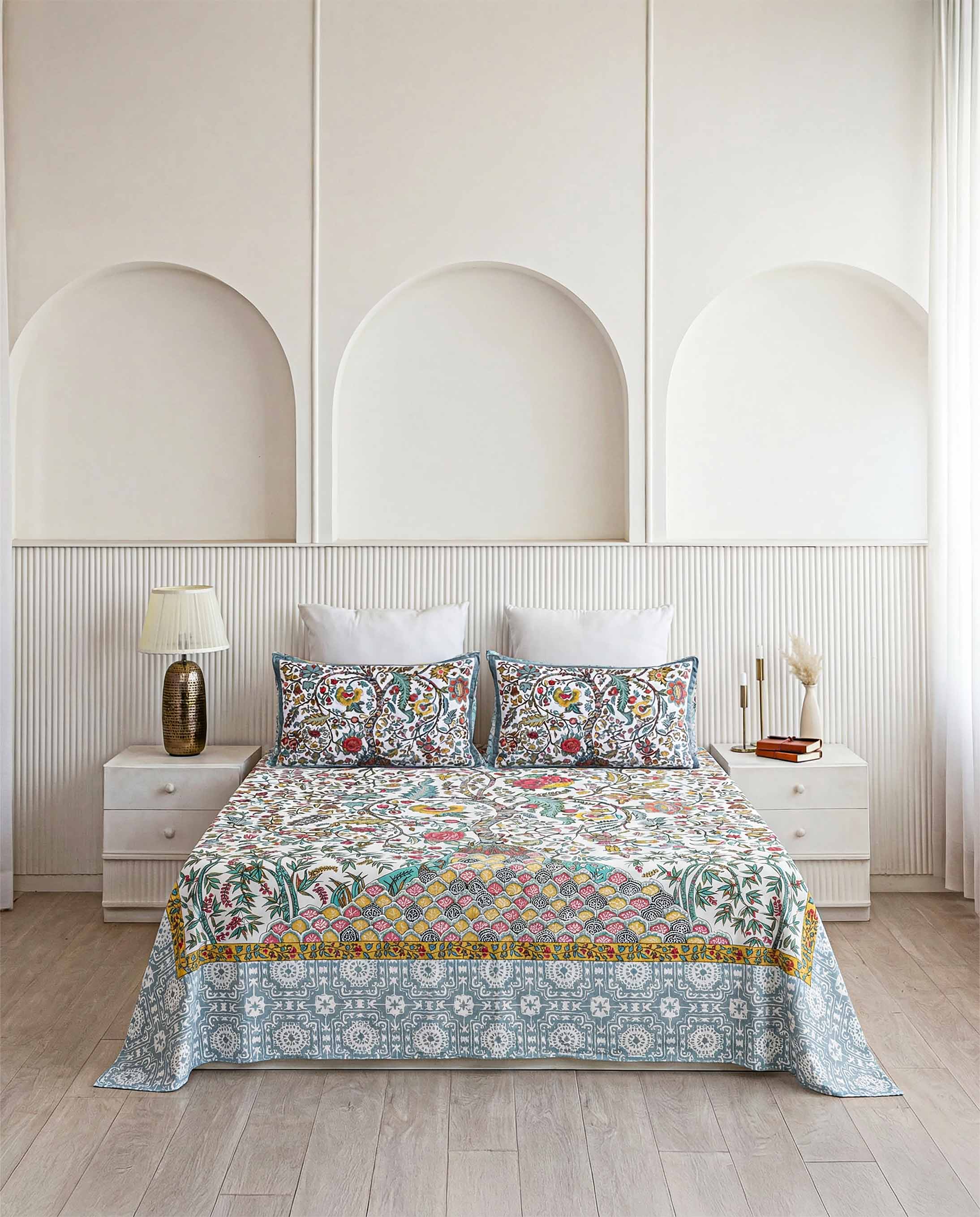 Colorful Blooming Garden Pure Cotton King Size Bedsheet