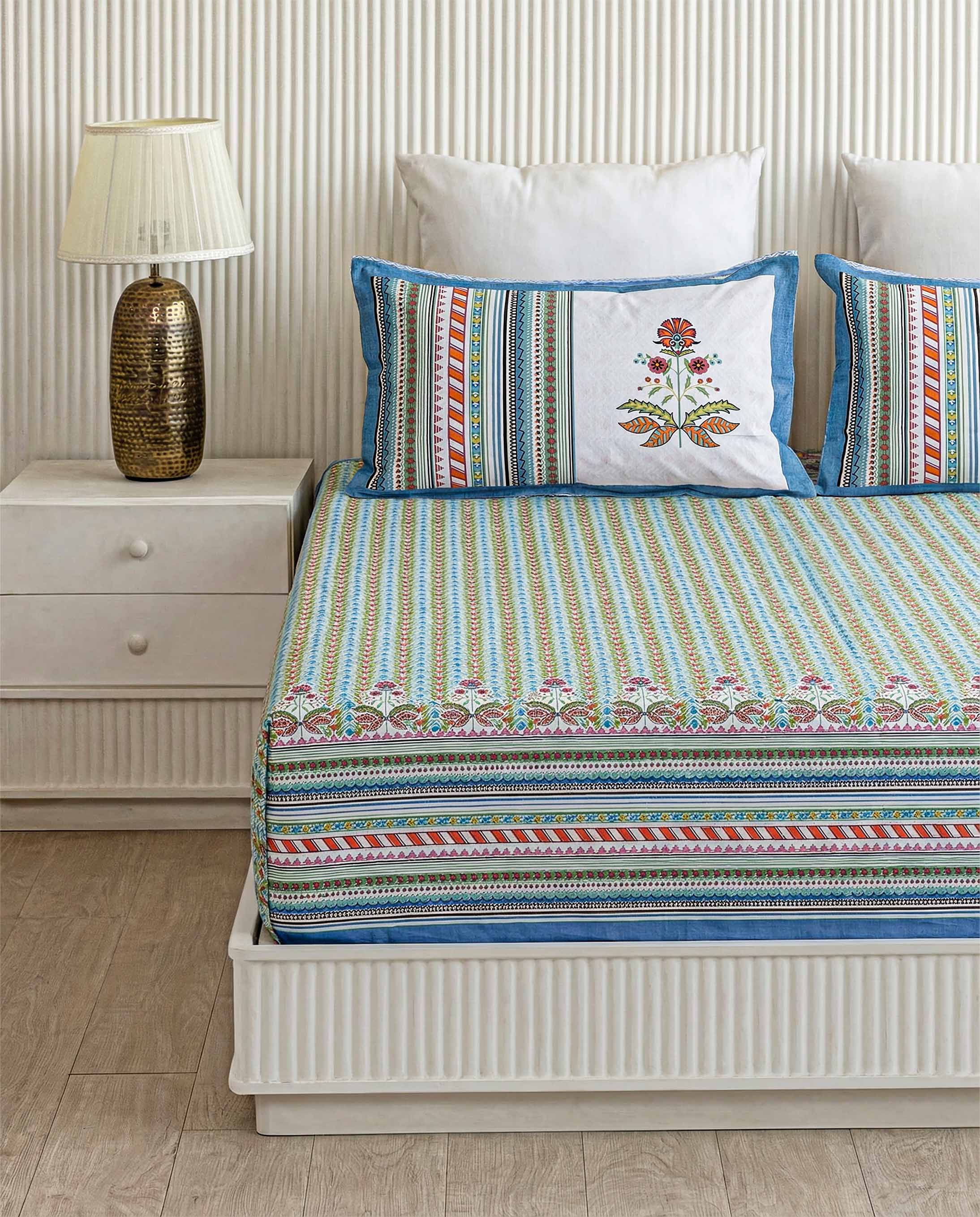 Bright Multi-Stripe Tribal Pure Cotton King Size Bedsheet