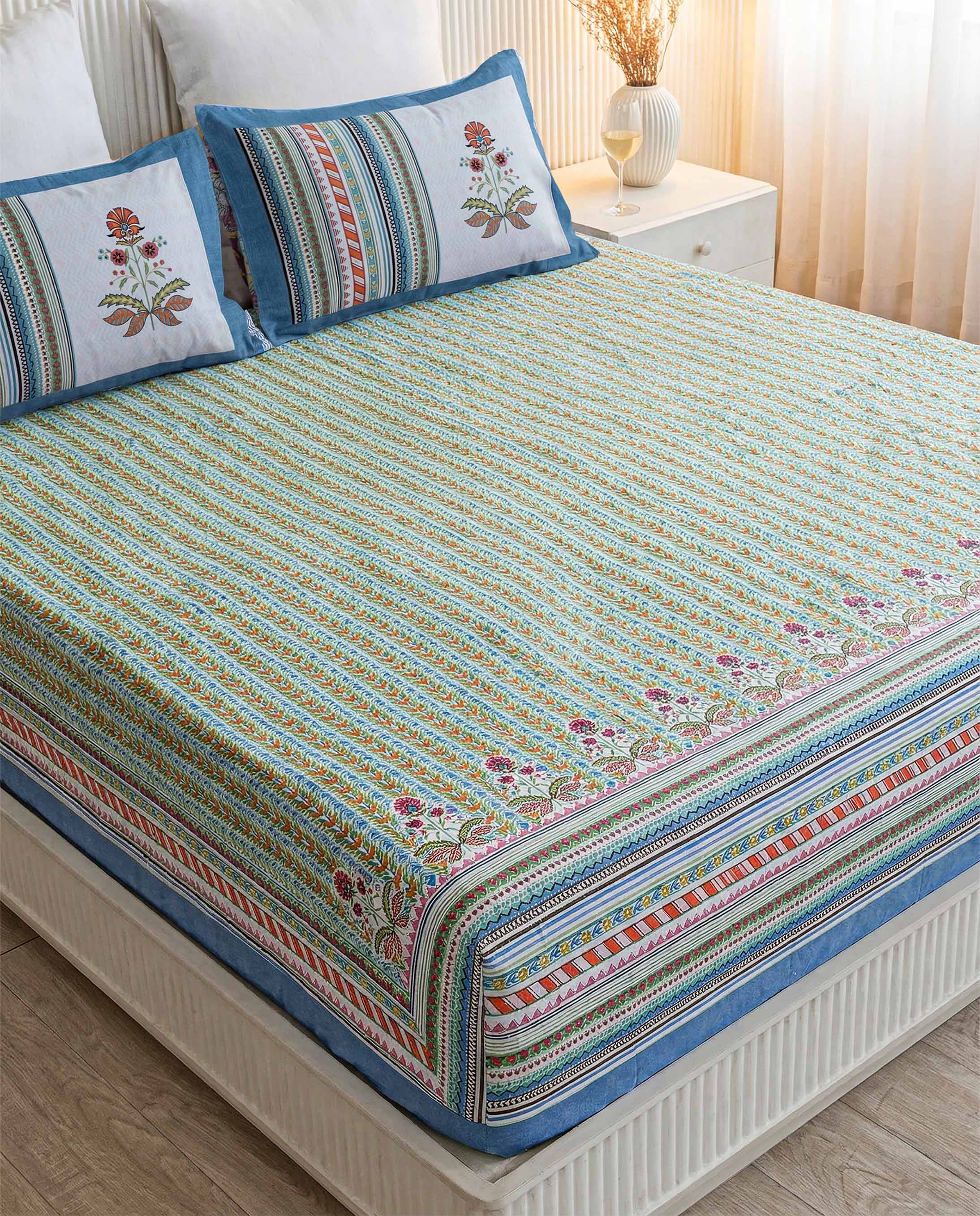 Bright Multi-Stripe Tribal Pure Cotton King Size Bedsheet