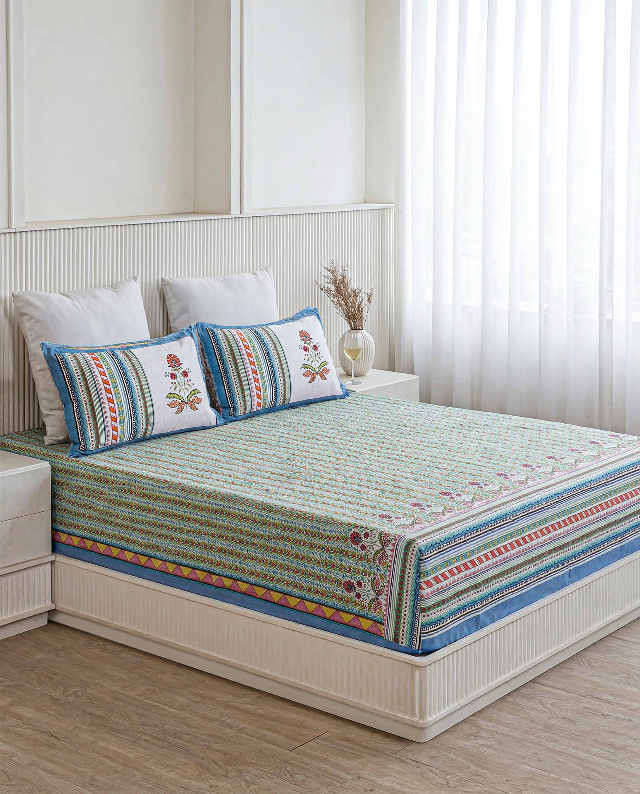Bright Multi-Stripe Tribal Pure Cotton King Size Bedsheet