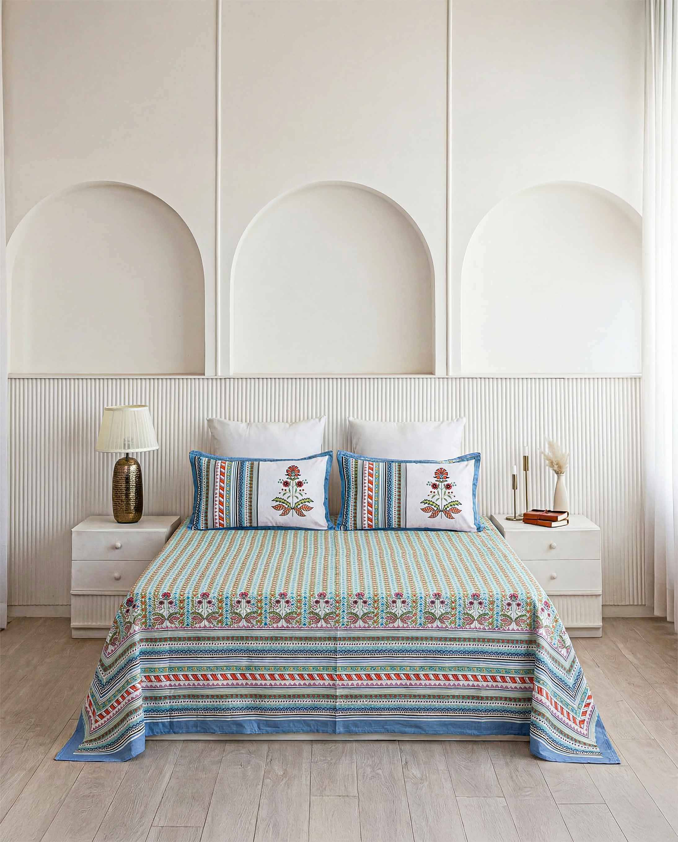 Bright Multi-Stripe Tribal Pure Cotton King Size Bedsheet