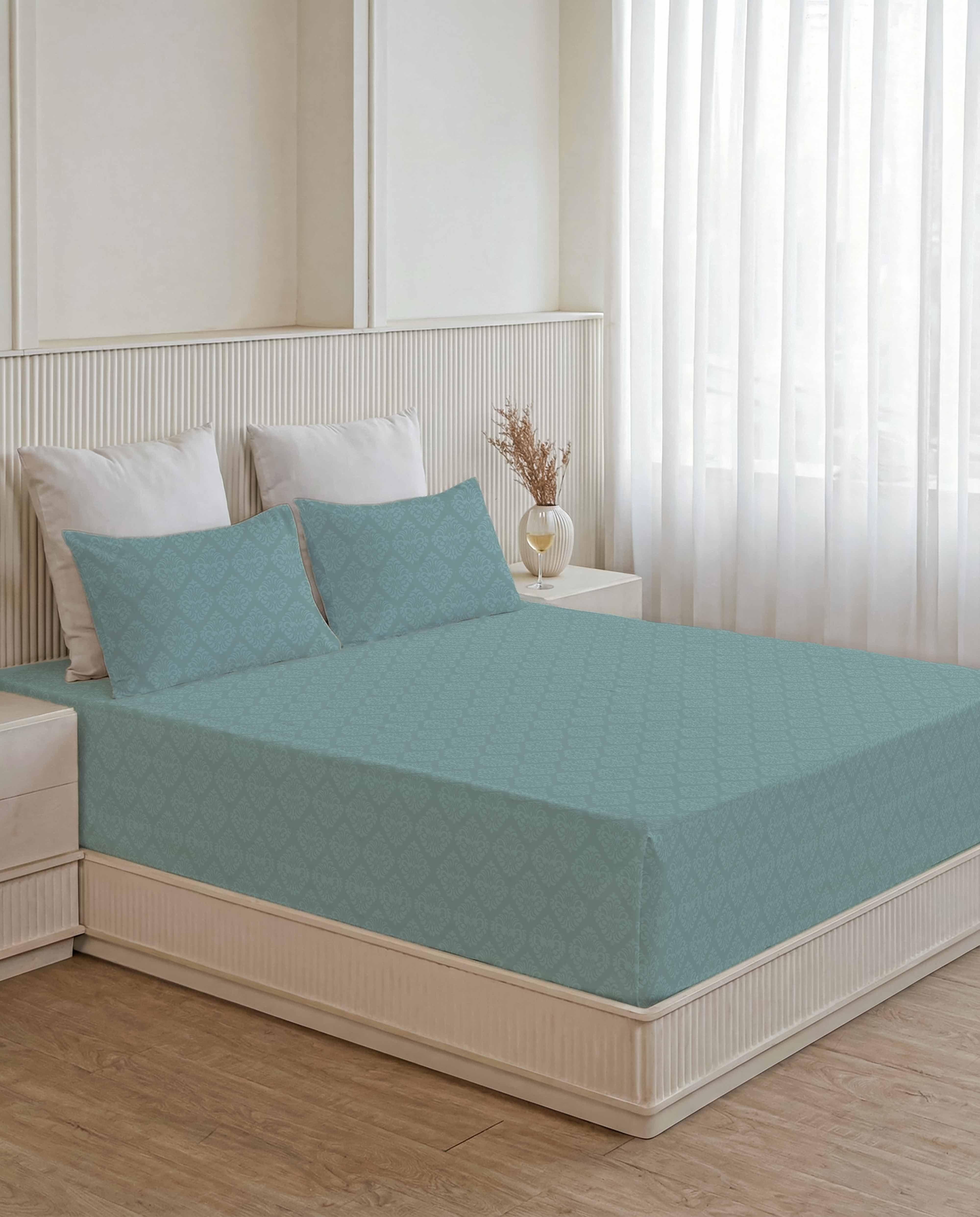 Oceanic Mist King Size Embossed Bedsheet