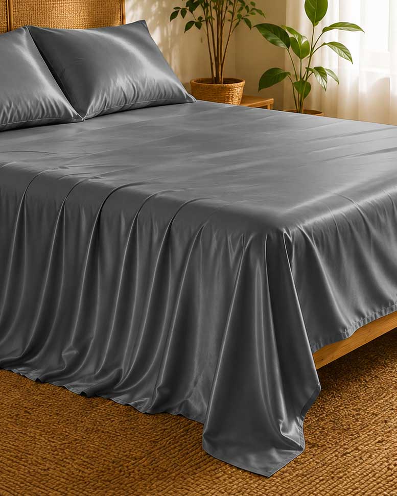 Charcoal Slate High-Shine Satin Bedsheet