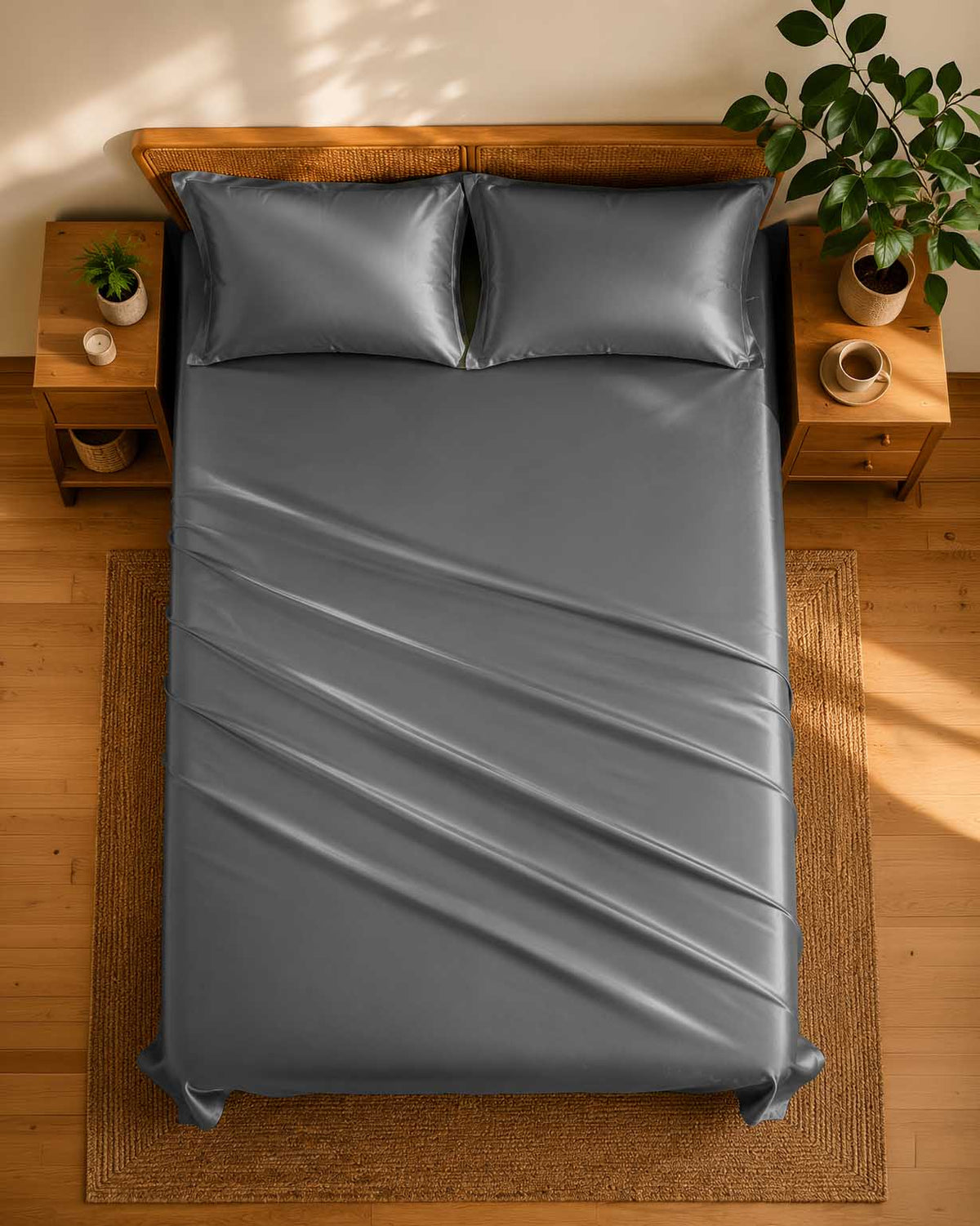 Charcoal Slate High-Shine Satin Bedsheet