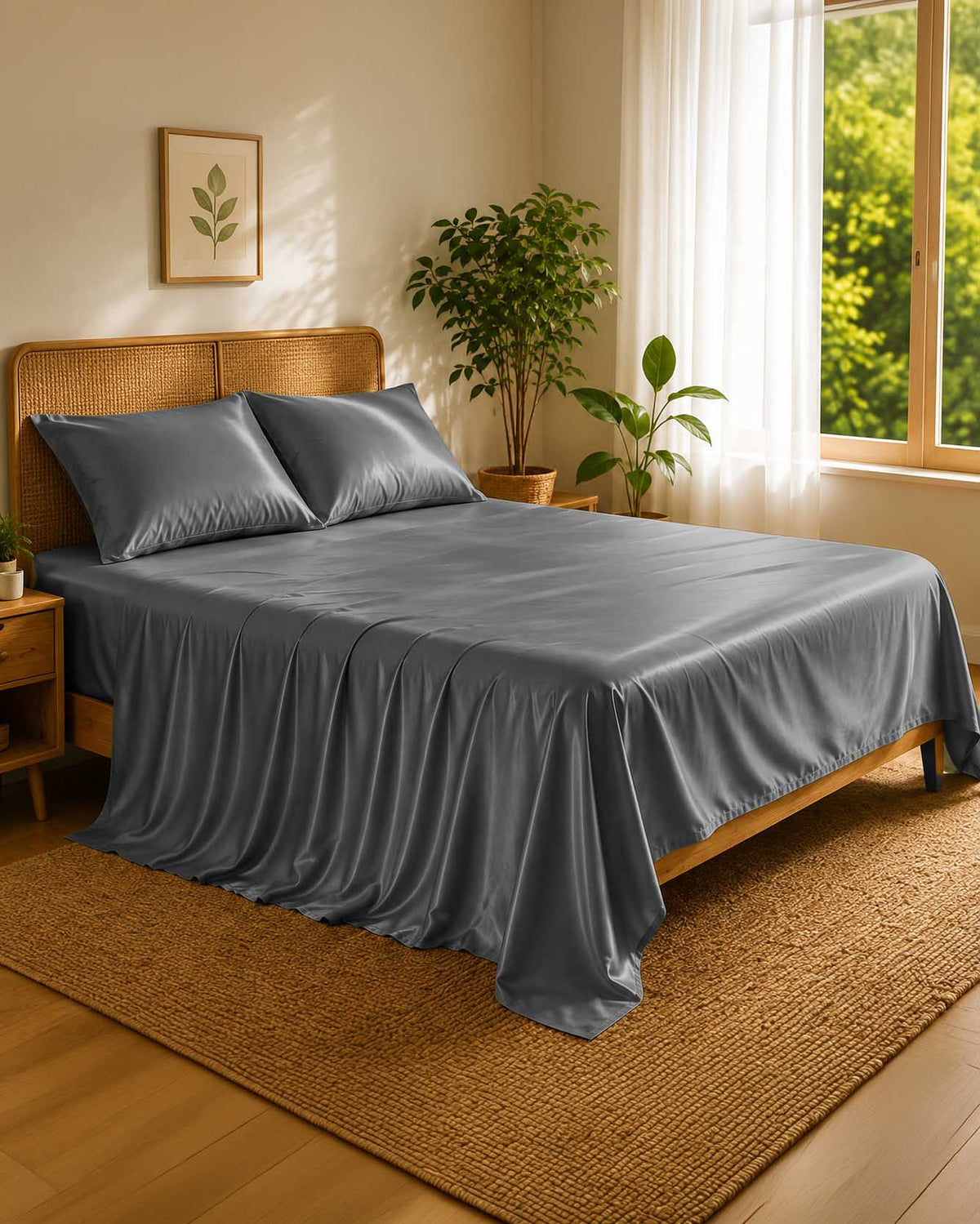 Charcoal Slate High-Shine Satin Bedsheet