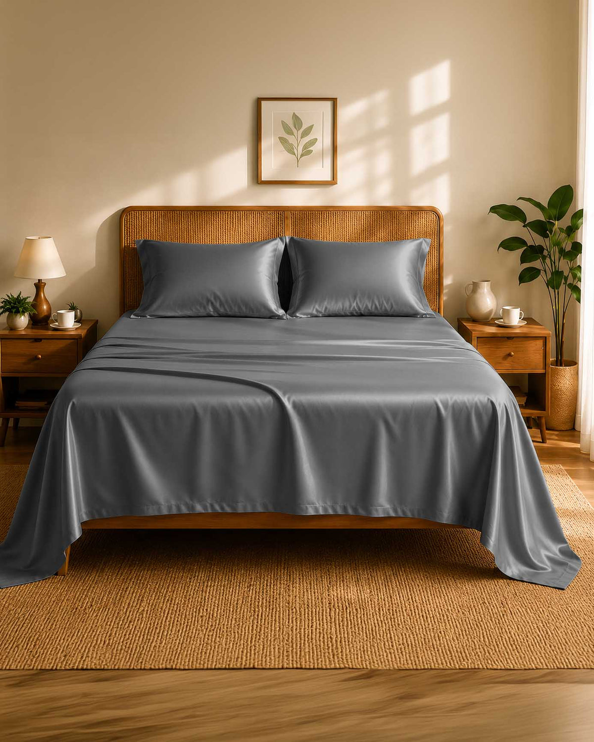 Charcoal Slate High-Shine Satin Bedsheet
