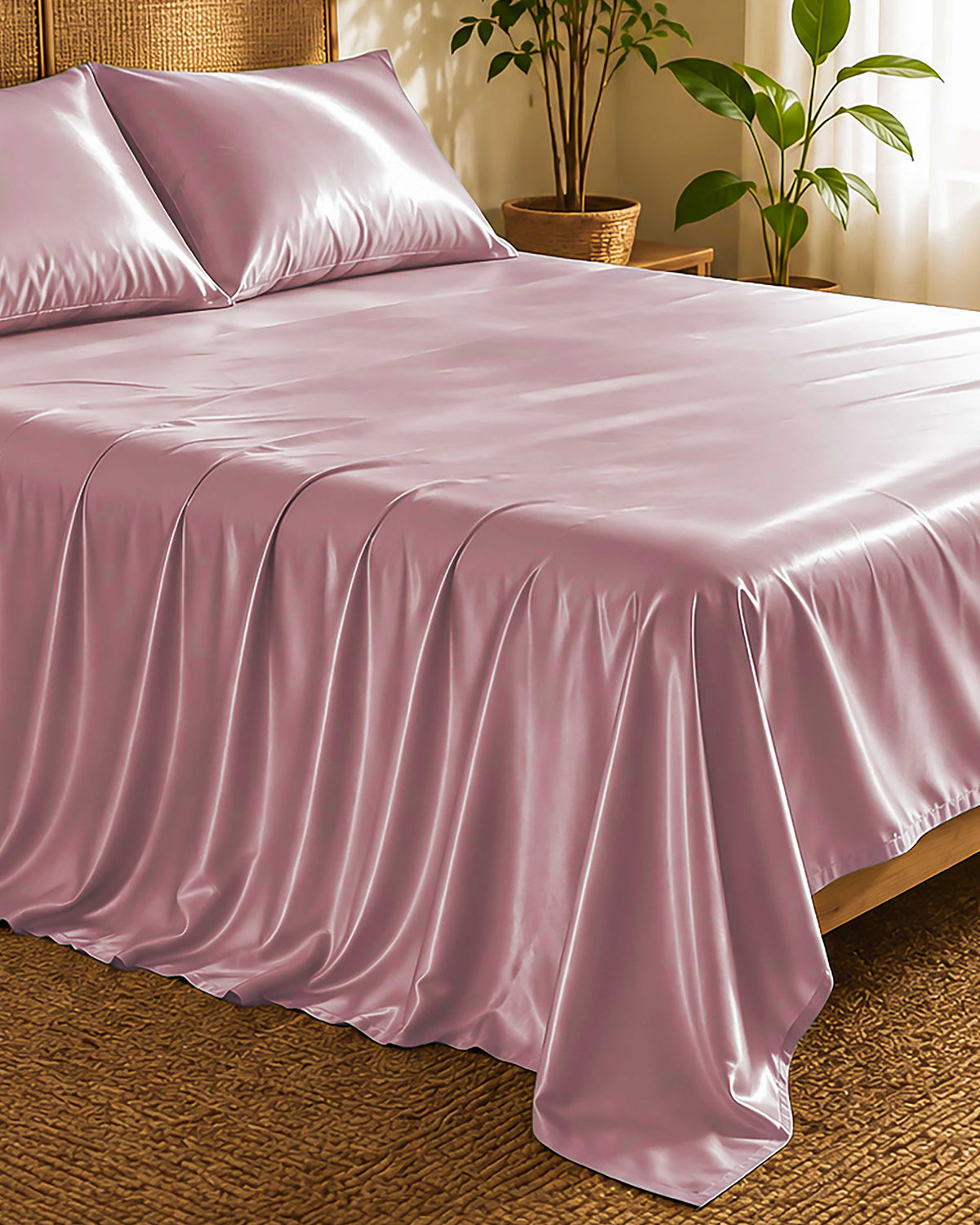 Rose Quartz Soft Lilac Satin Bedsheet