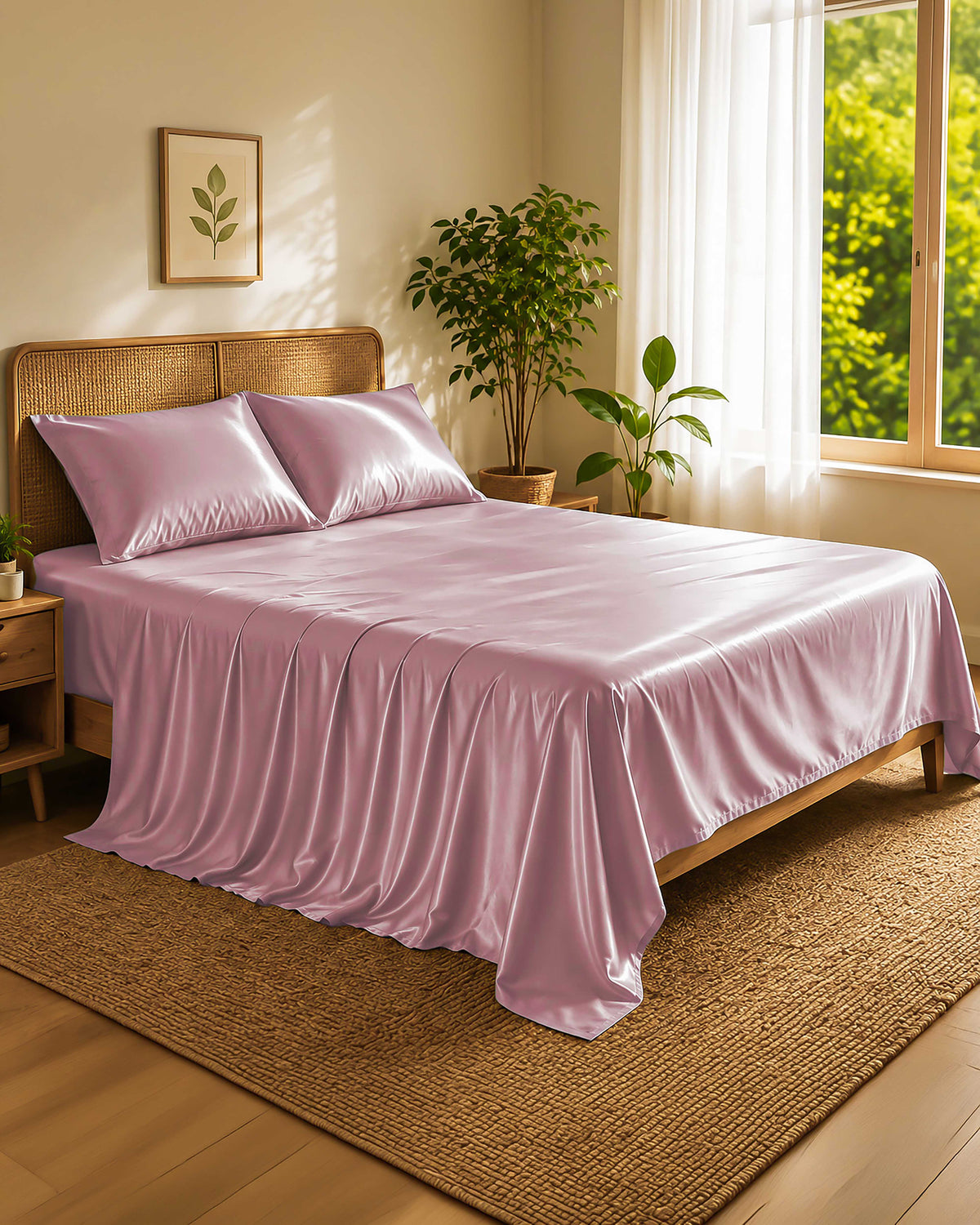 Rose Quartz Soft Lilac Satin Bedsheet