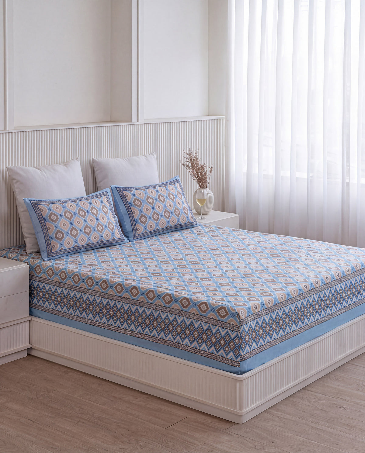 Azure Ikat King Size Bedsheet