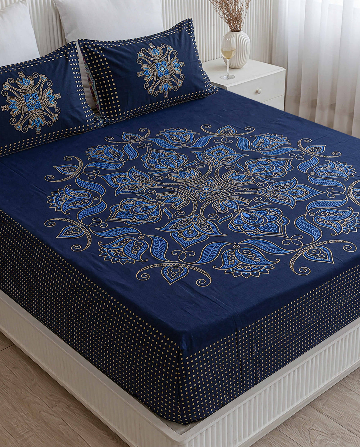Midnight Mandala 100% Pure Cotton King Size Bedsheet
