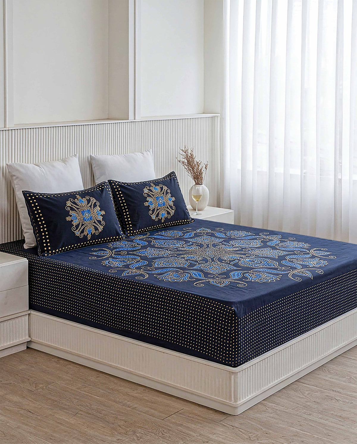 Midnight Mandala 100% Pure Cotton King Size Bedsheet