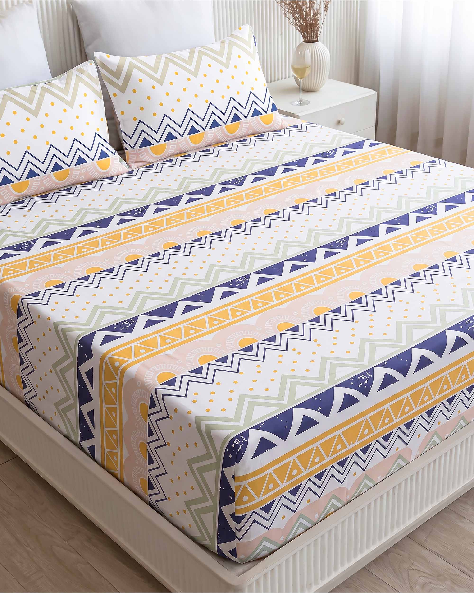 Utsav Rekha Geometric King Size Pure Cotton Bedsheet