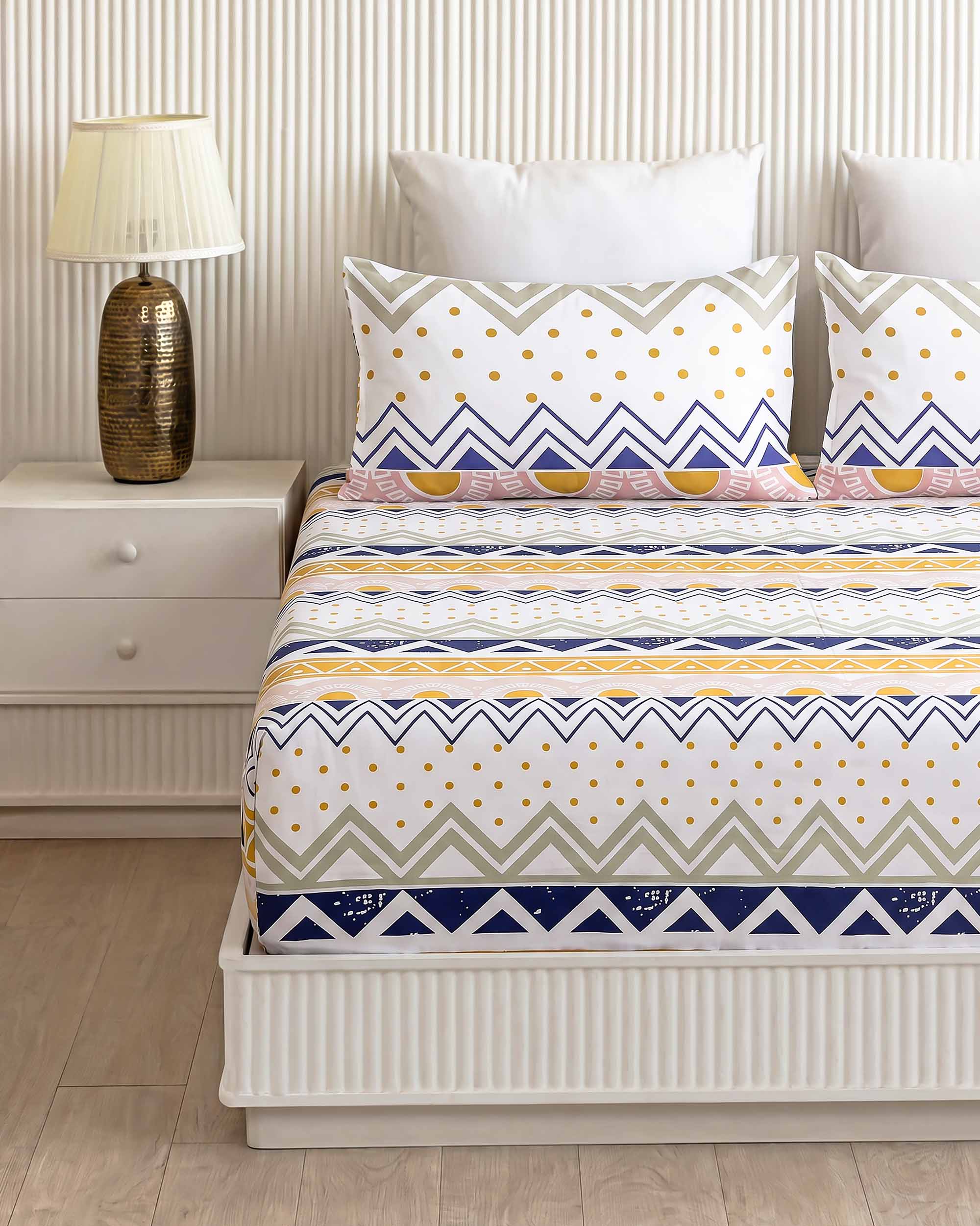 Utsav Rekha Geometric King Size Pure Cotton Bedsheet