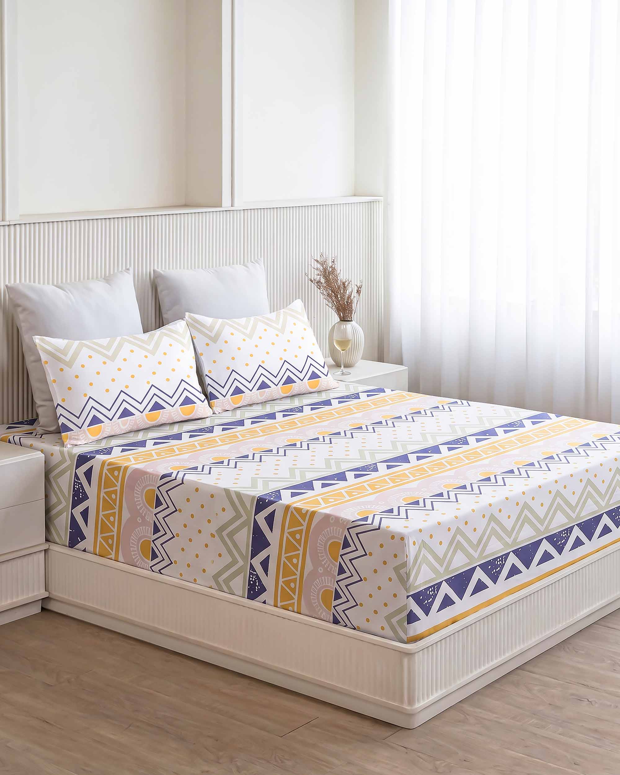 Utsav Rekha Geometric King Size Pure Cotton Bedsheet