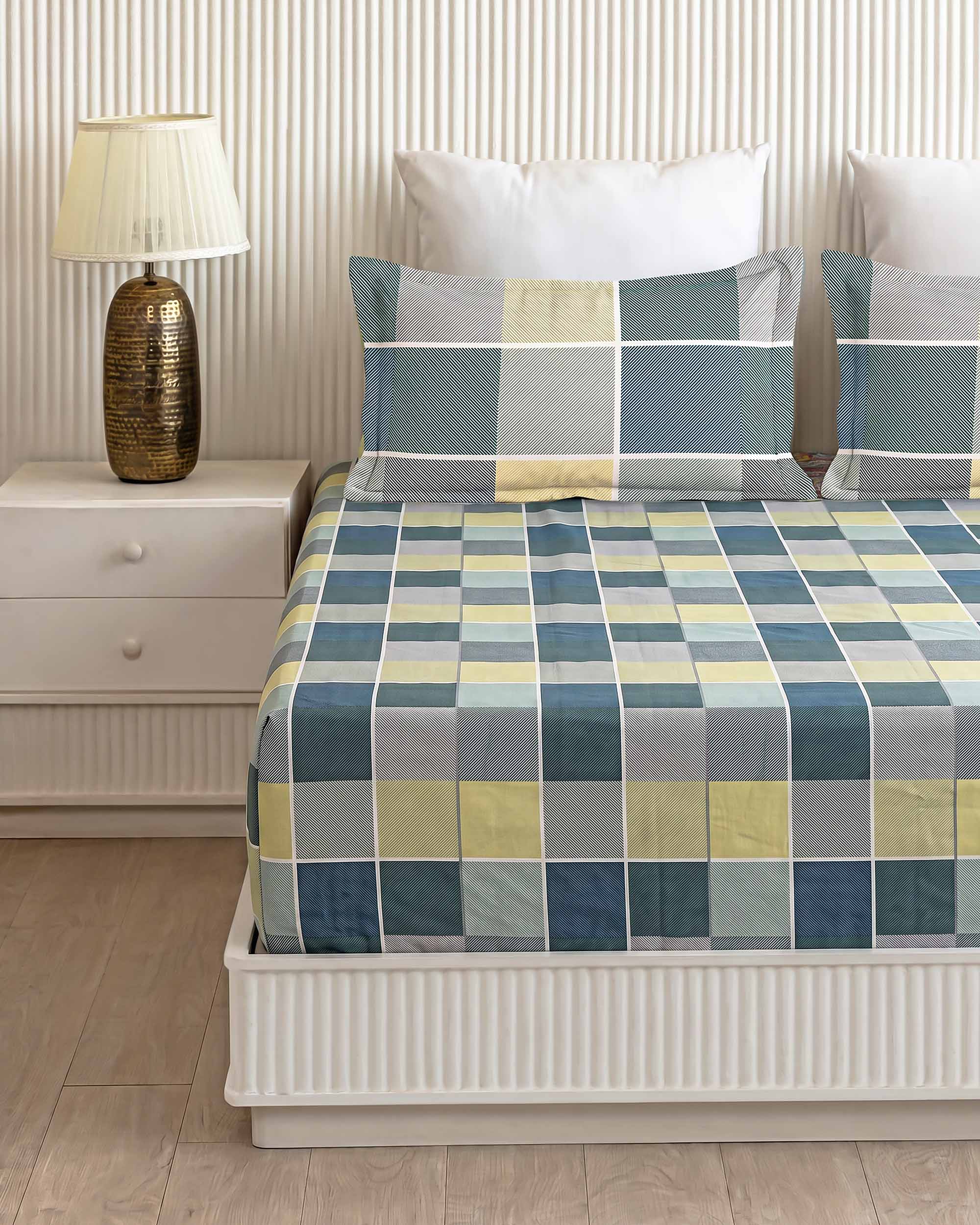 Ananta Square Block King Size Pure Cotton Bedsheet