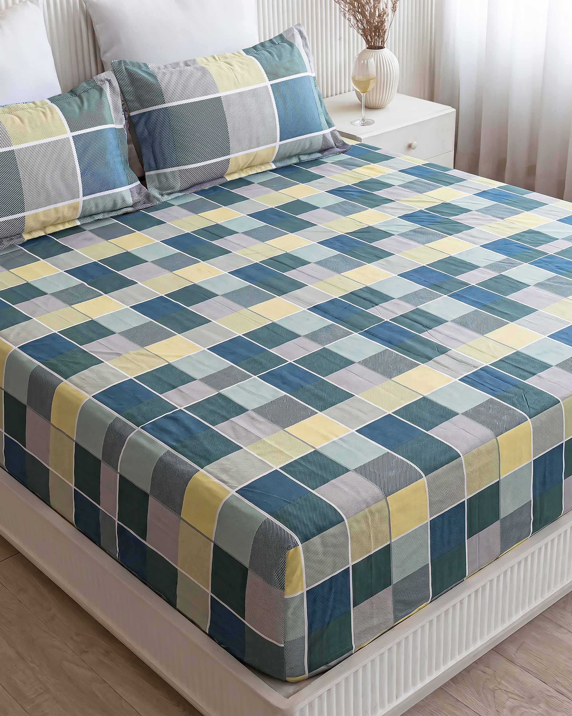 Ananta Square Block King Size Pure Cotton Bedsheet