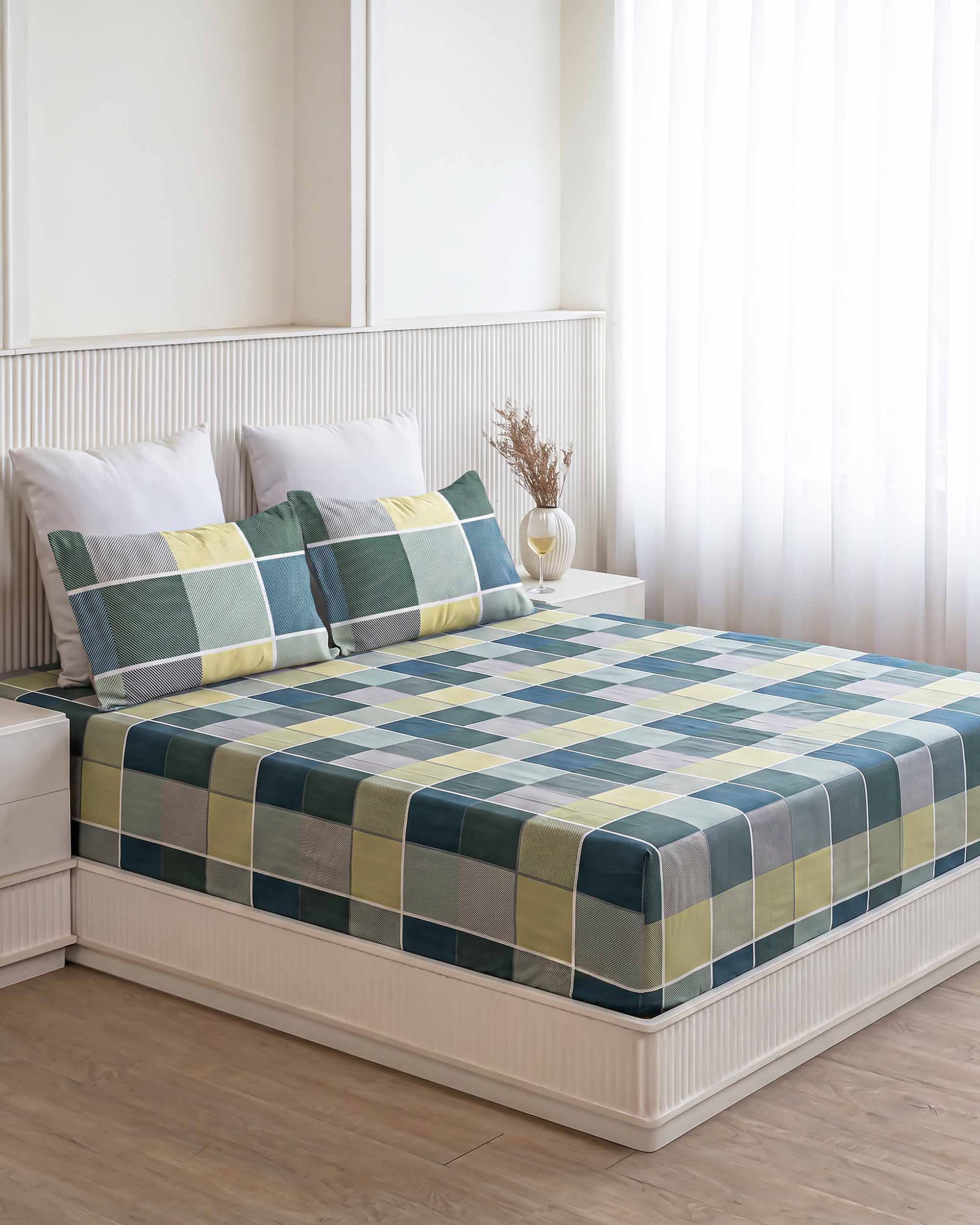 Ananta Square Block King Size Pure Cotton Bedsheet