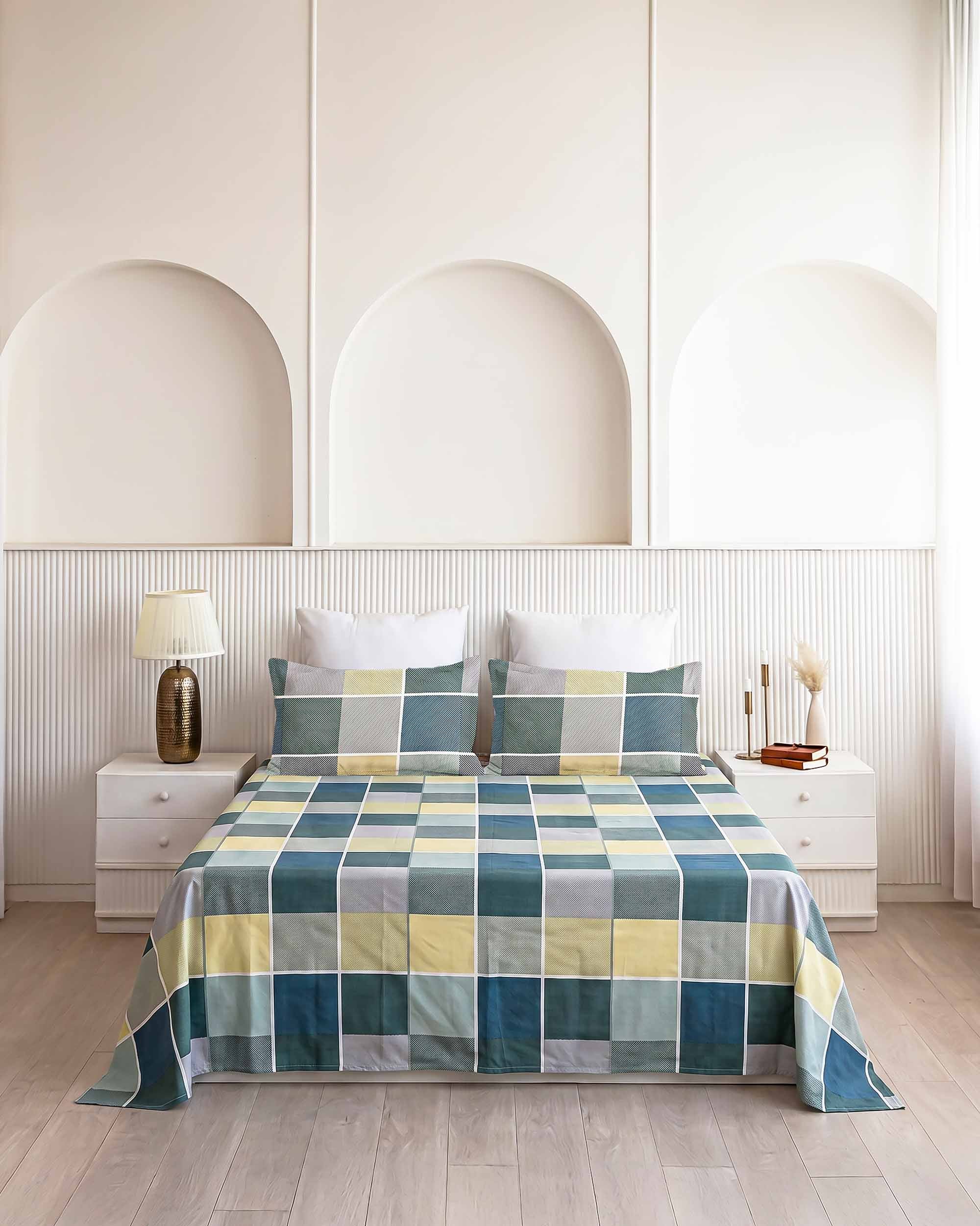 Ananta Square Block King Size Pure Cotton Bedsheet