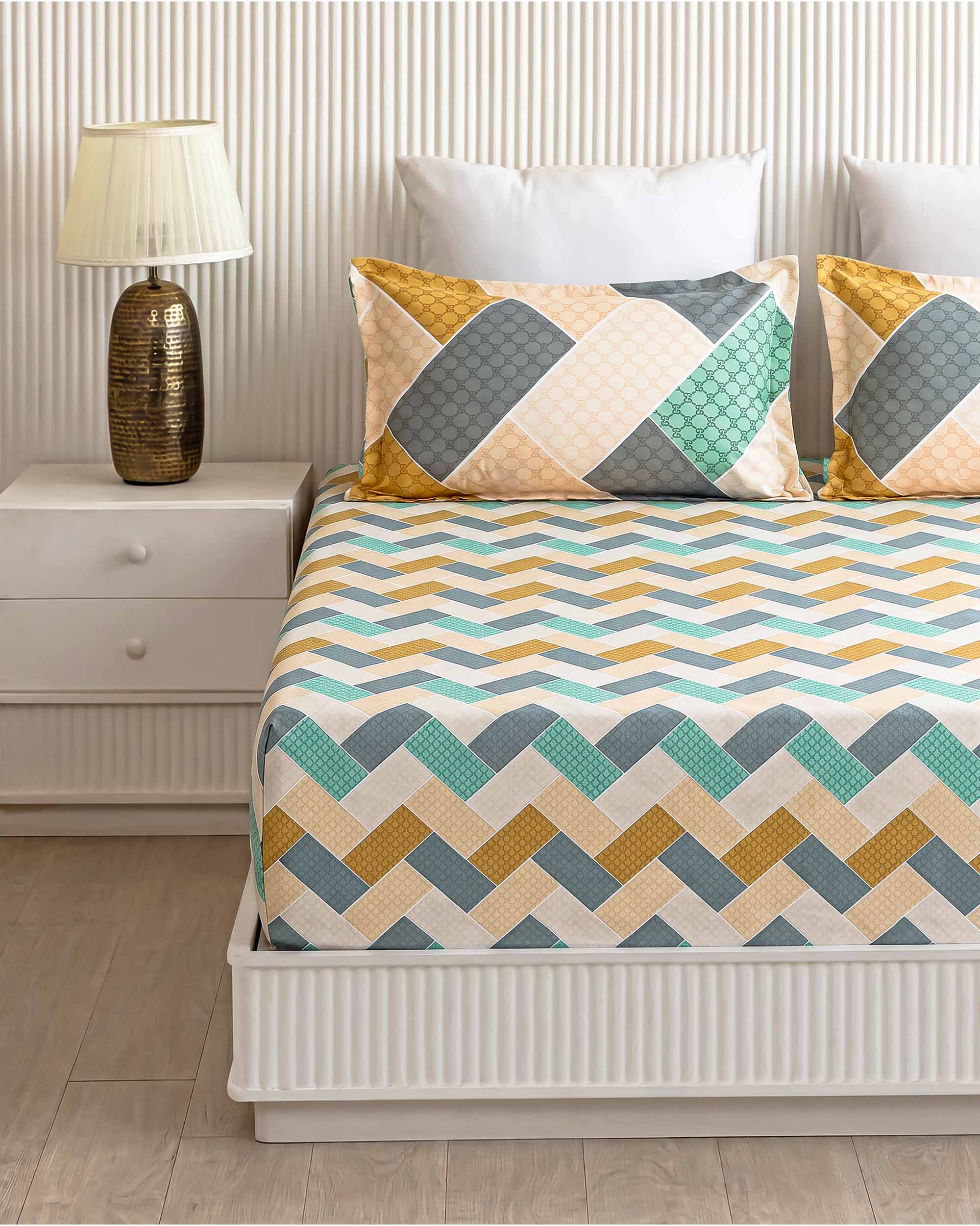 Mayura Pastel Block King Size Pure Cotton Bedsheet