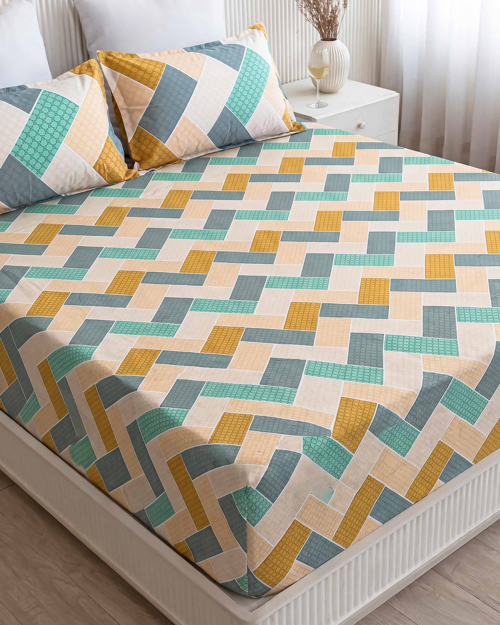 Mayura Pastel Block King Size Pure Cotton Bedsheet