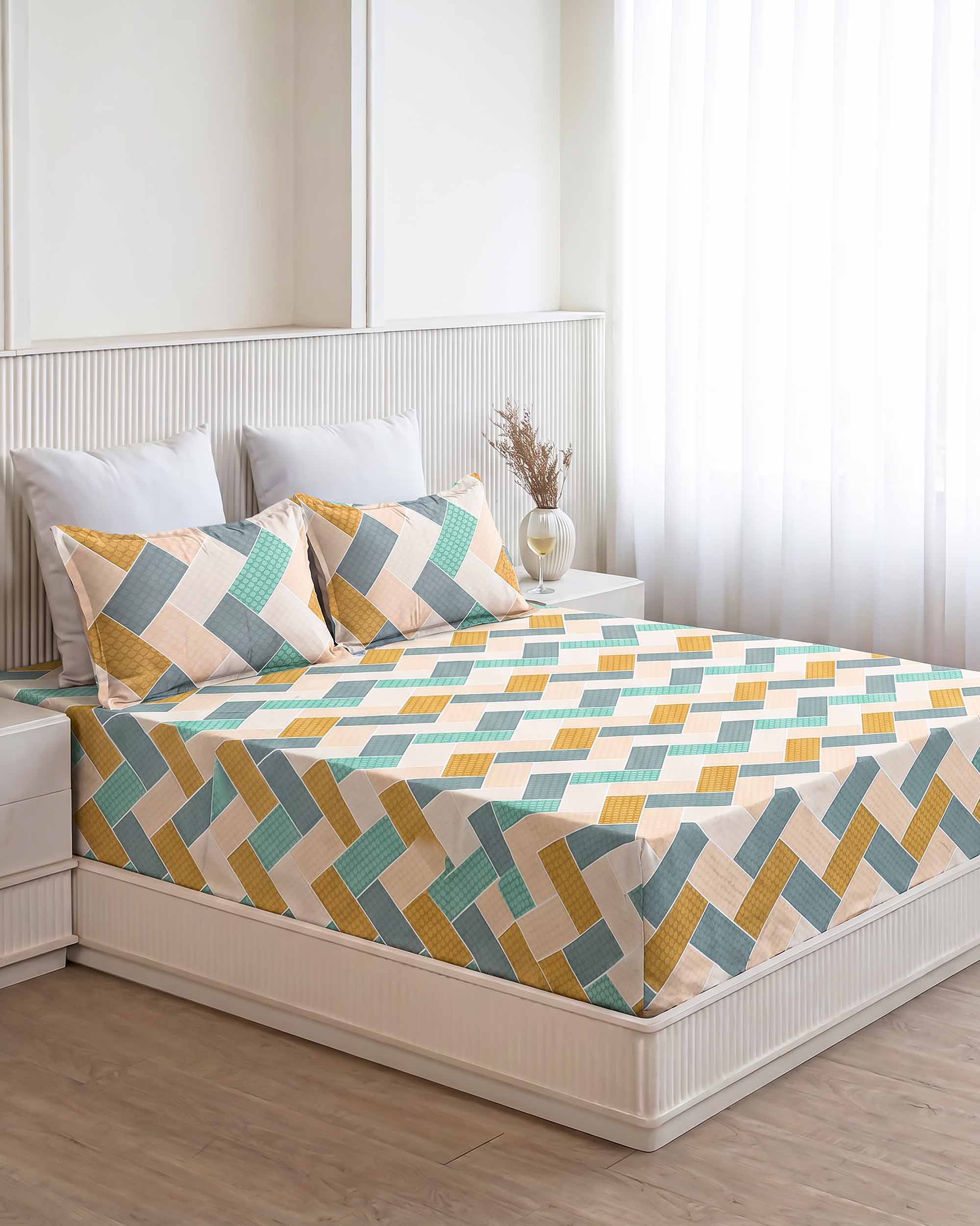 Mayura Pastel Block King Size Pure Cotton Bedsheet