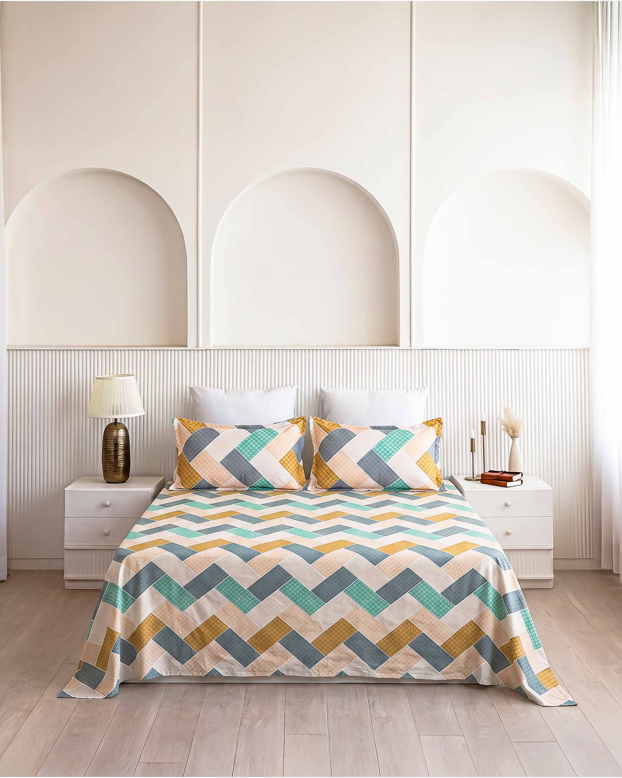 Mayura Pastel Block King Size Pure Cotton Bedsheet
