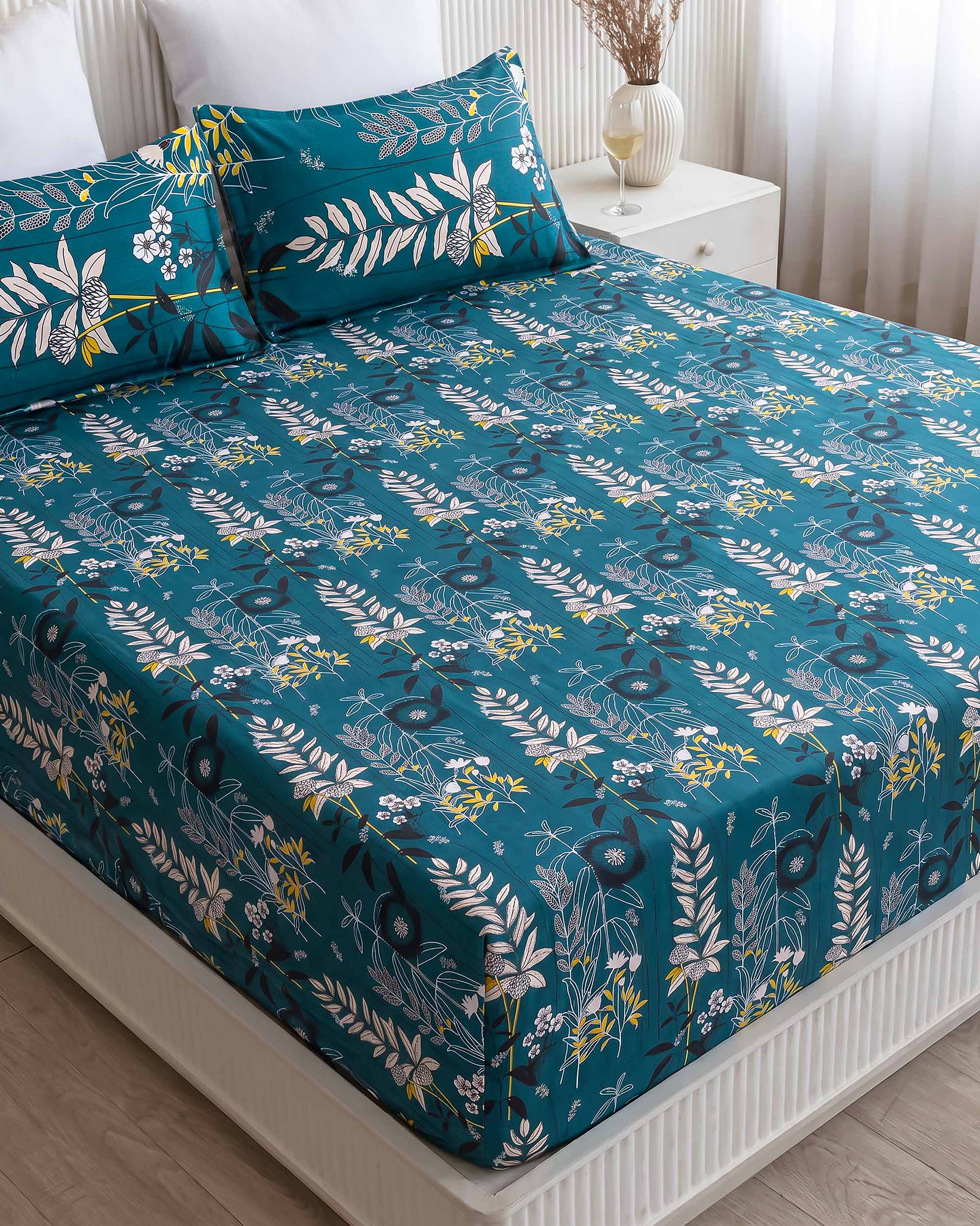 Nilgiri Forest Stalk King Size Pure Cotton Bedsheet