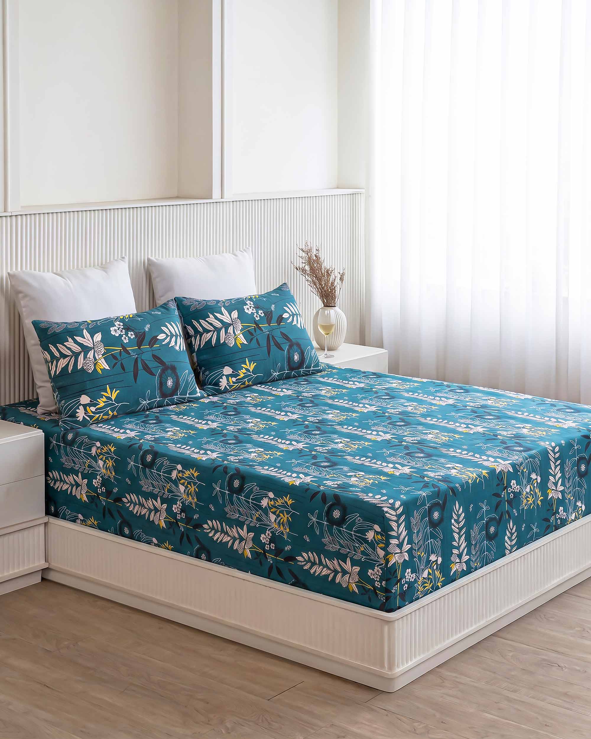 Nilgiri Forest Stalk King Size Pure Cotton Bedsheet