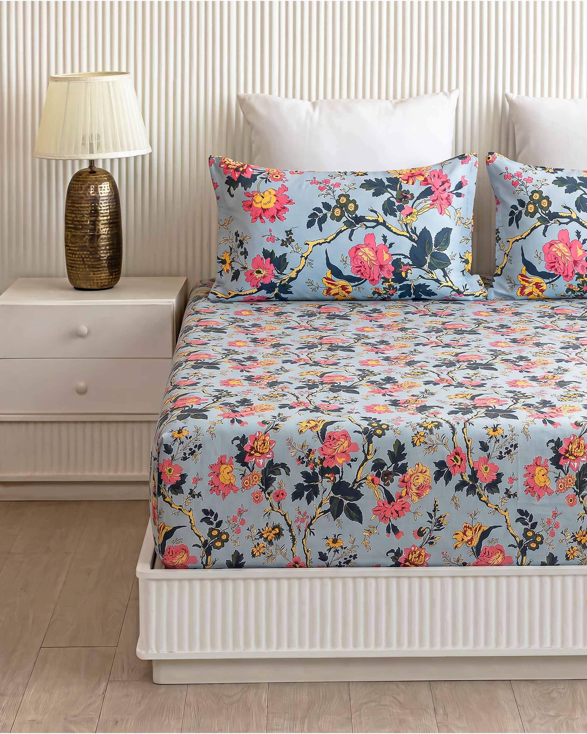 Mandakini Sky Vine King Size Pure Cotton Bedsheet