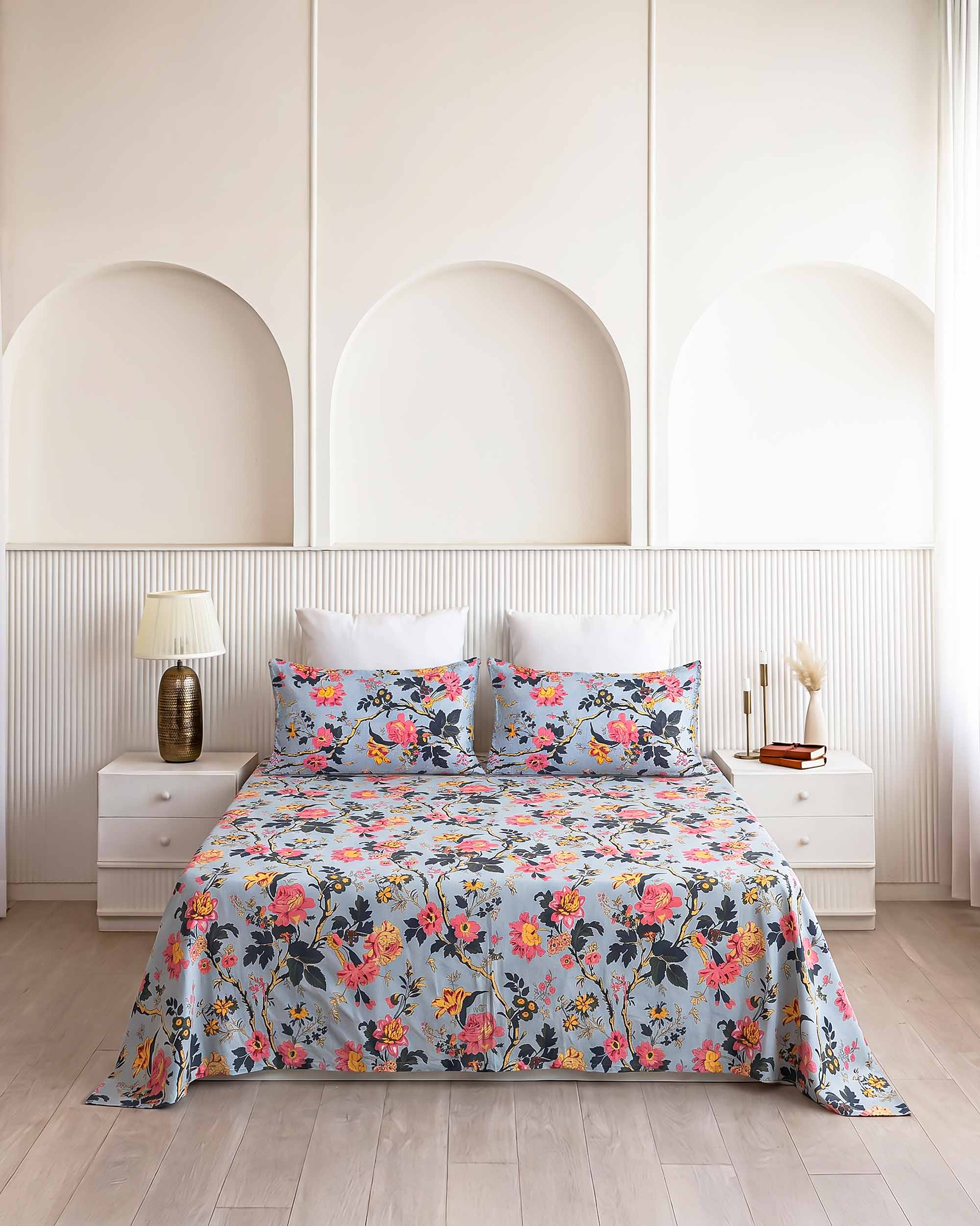 Mandakini Sky Vine King Size Pure Cotton Bedsheet