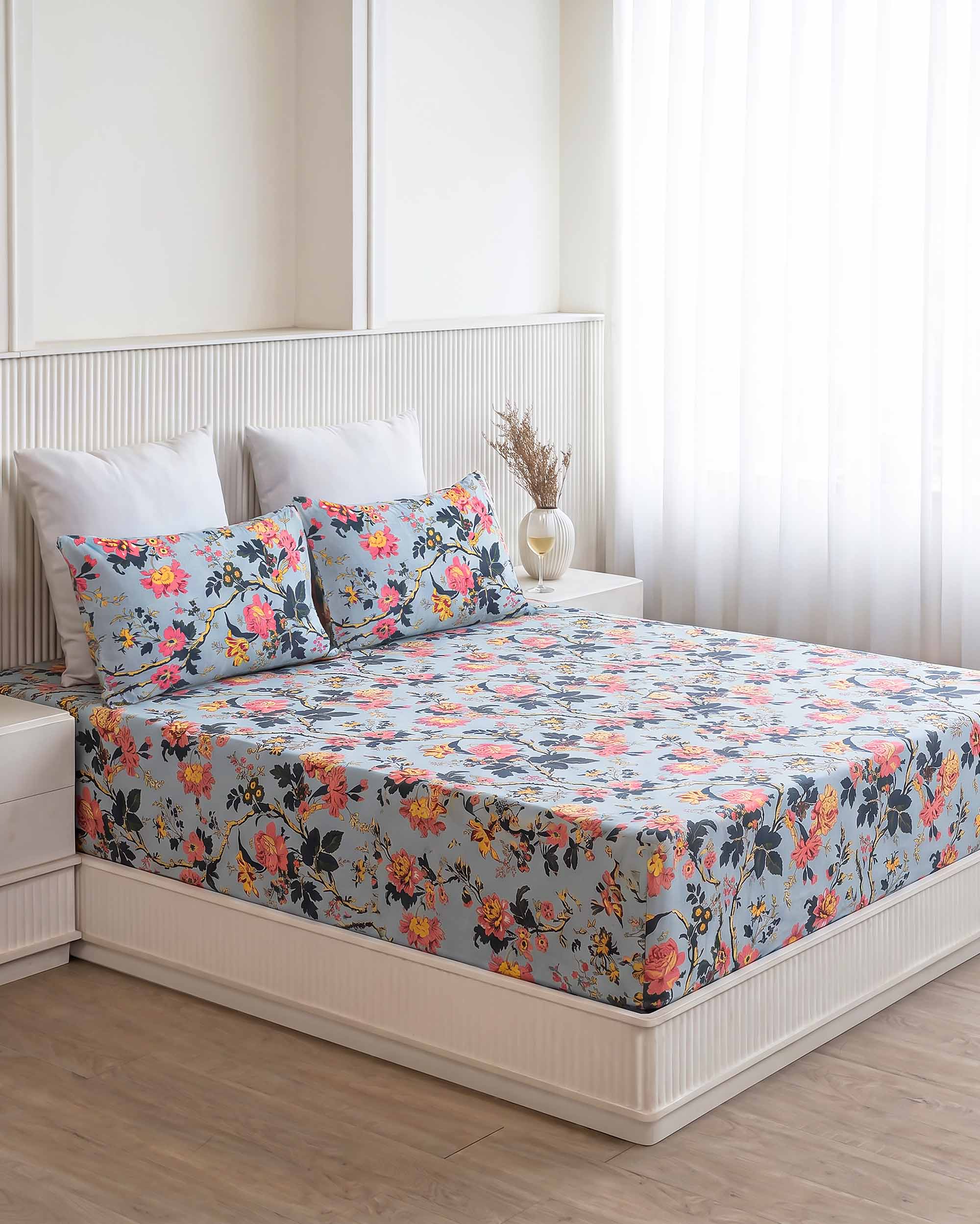 Mandakini Sky Vine King Size Pure Cotton Bedsheet