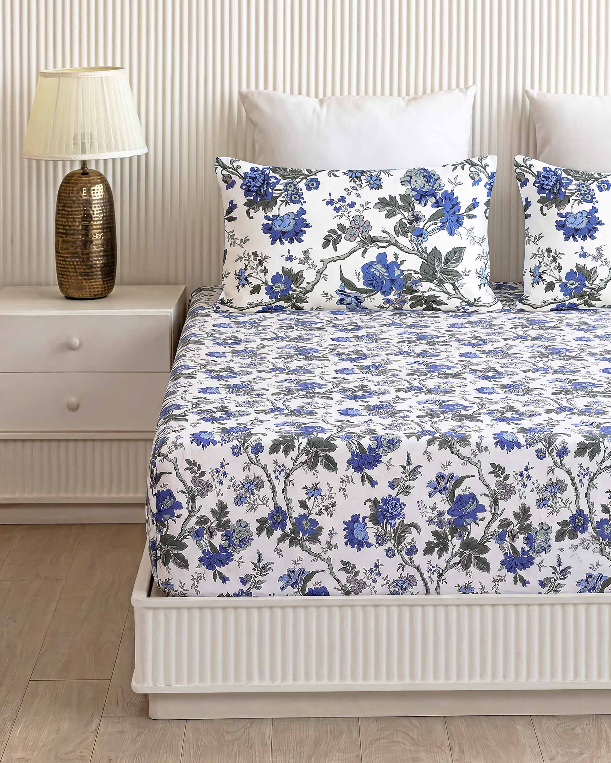 Narayani Sacred Blue King Size Pure Cotton Bedsheet