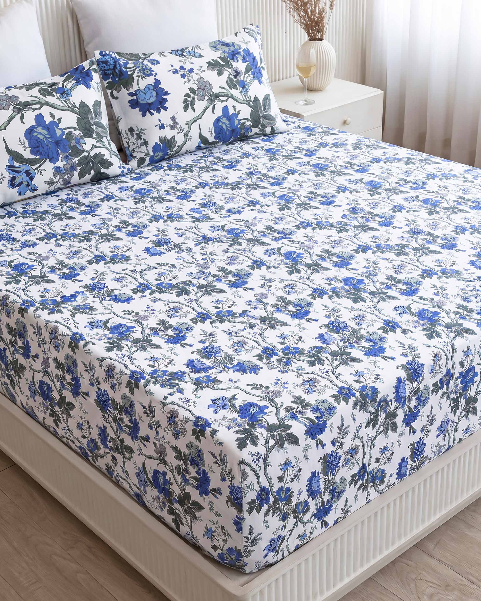 Narayani Sacred Blue King Size Pure Cotton Bedsheet