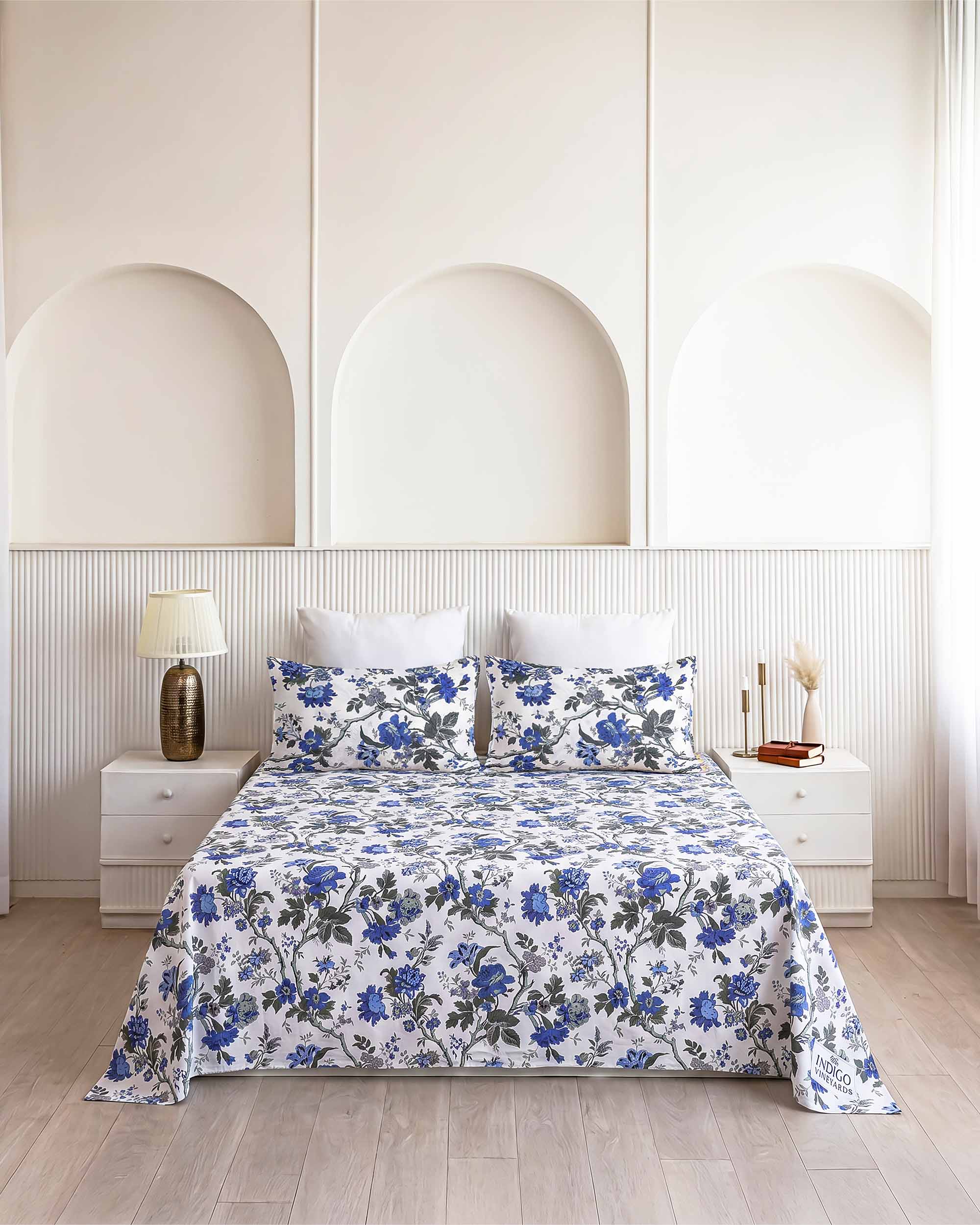 Narayani Sacred Blue King Size Pure Cotton Bedsheet