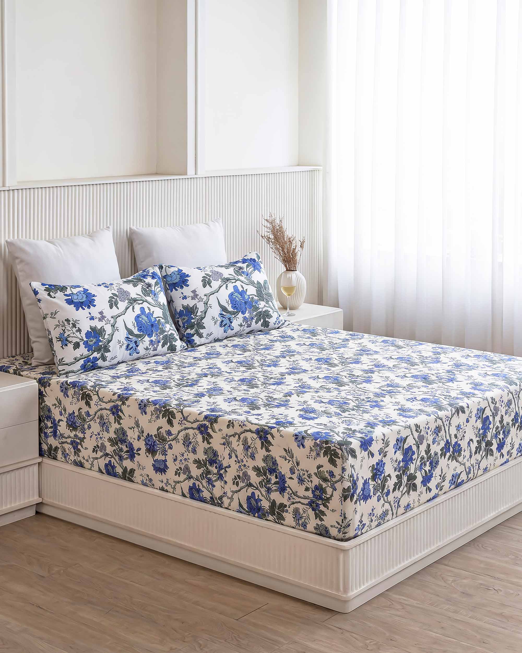Narayani Sacred Blue King Size Pure Cotton Bedsheet