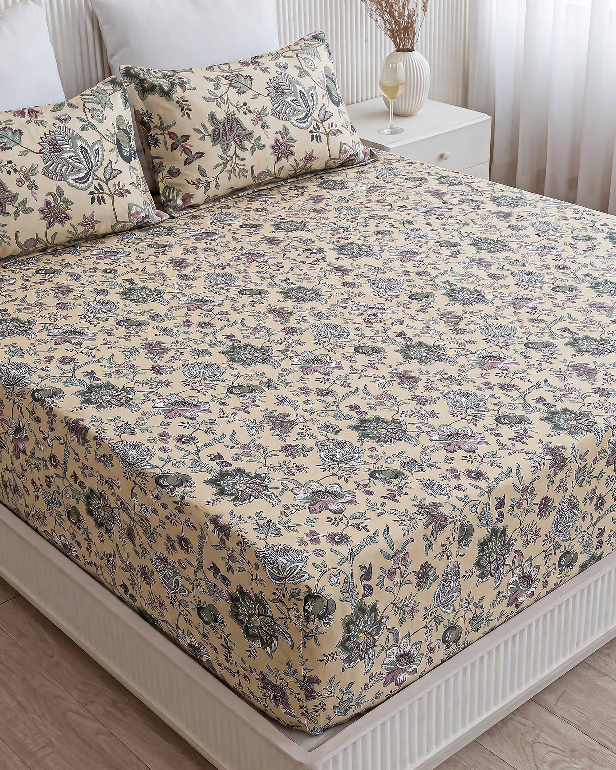 Chandan Van Earthy Vine King Size Pure Cotton Bedsheet
