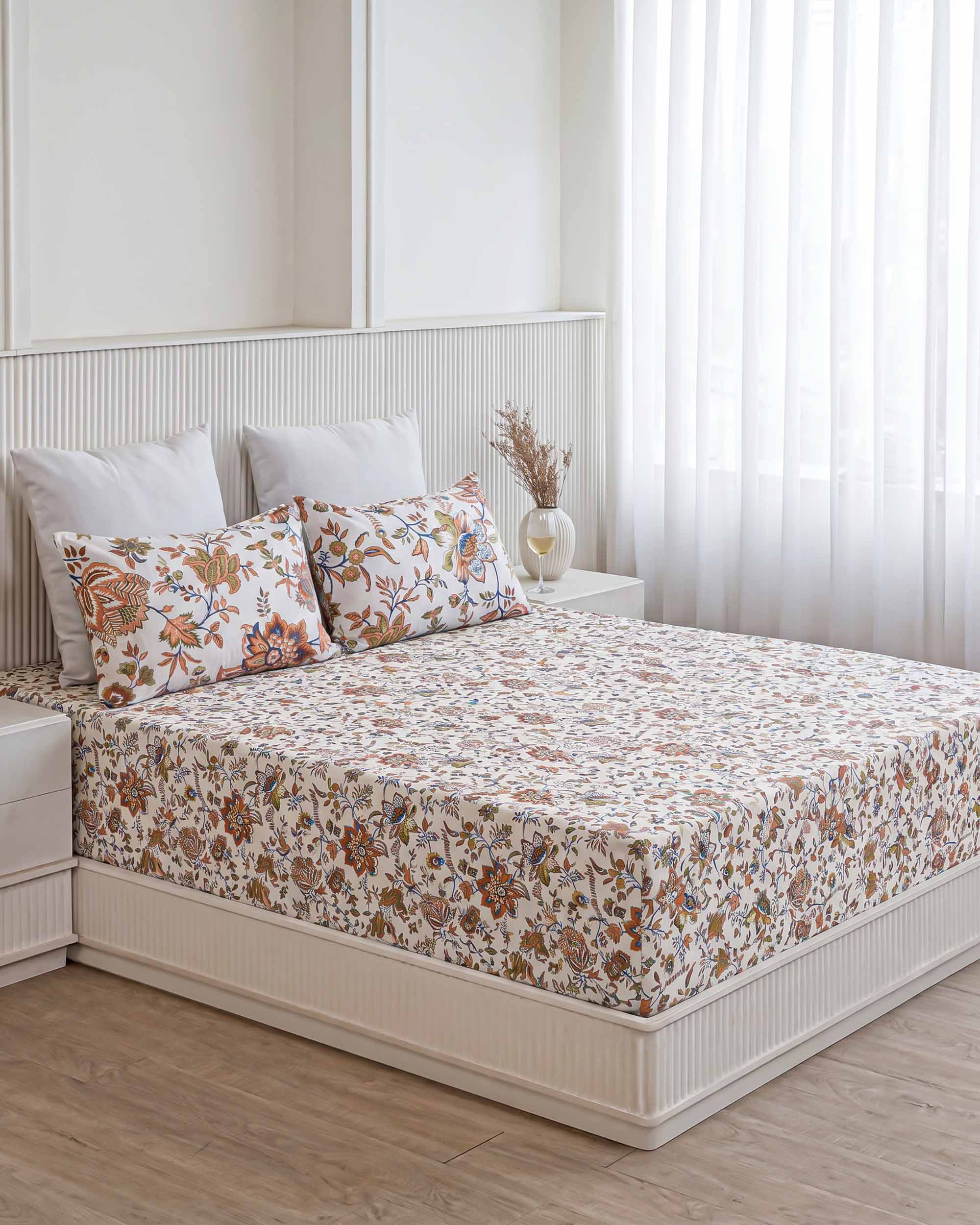 Urvashi Rust Floral King Size Pure Cotton Bedsheet