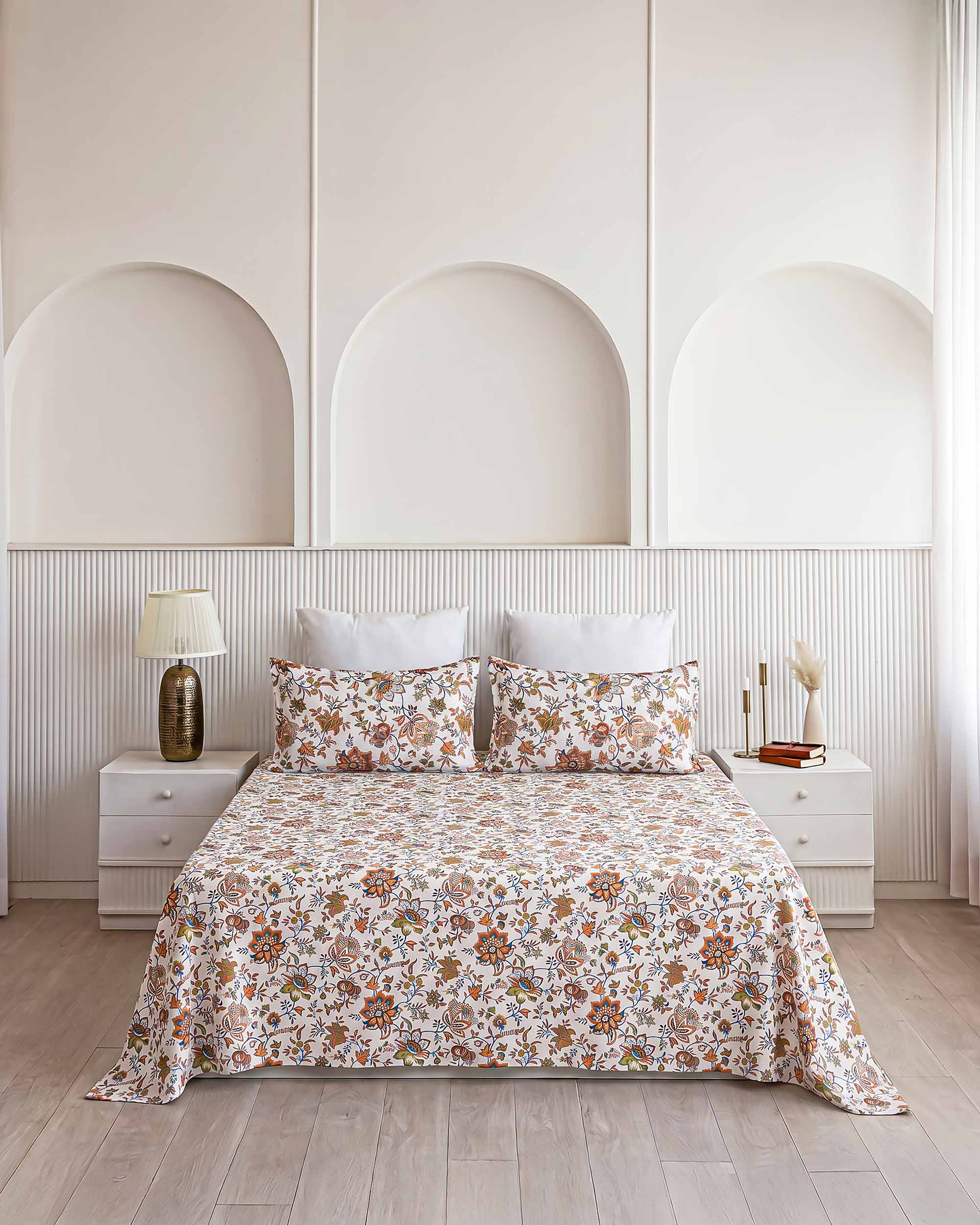 Urvashi Rust Floral King Size Pure Cotton Bedsheet