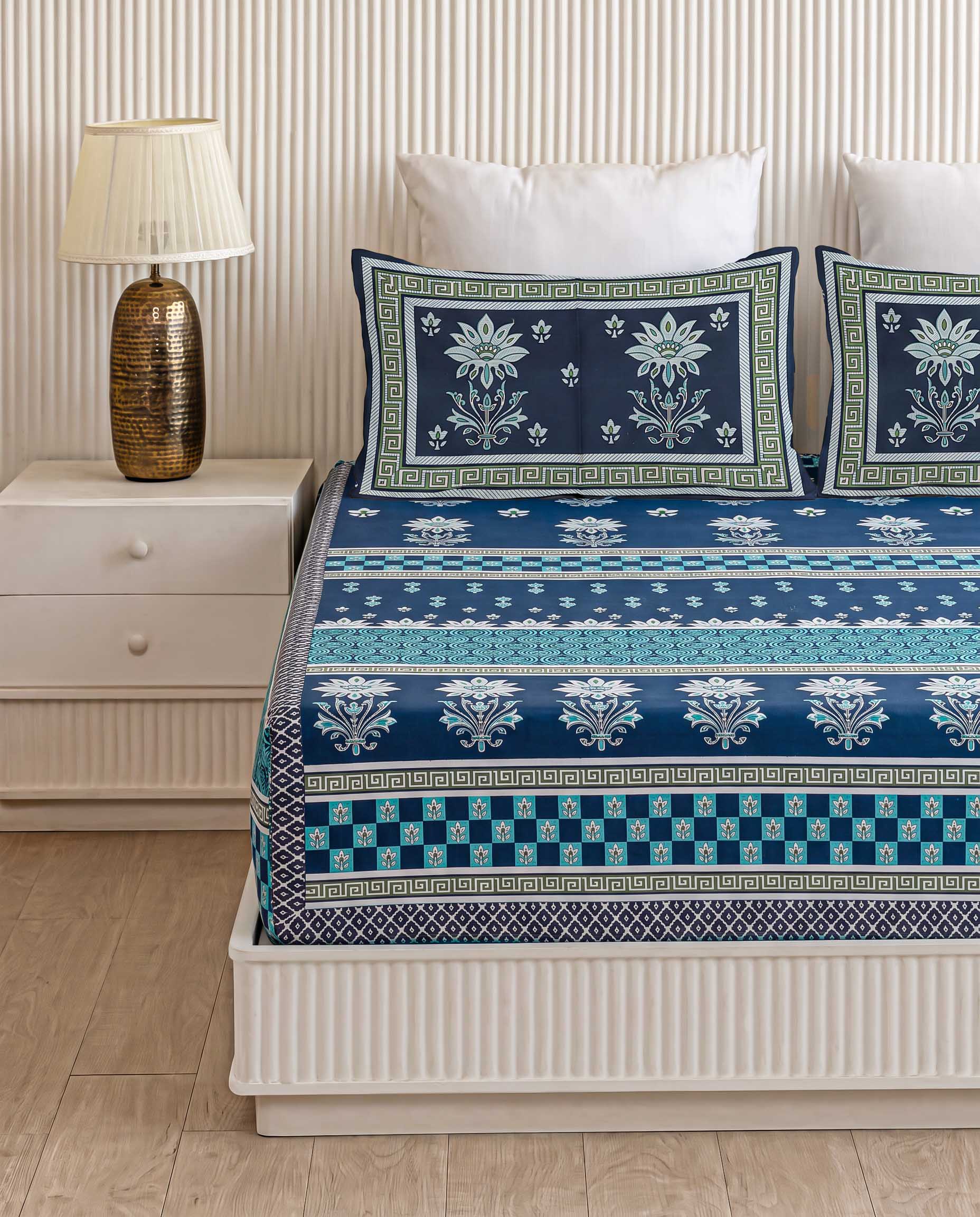 Ocean Lotus Royal Jaal Hand-Block Printed King Bedsheet