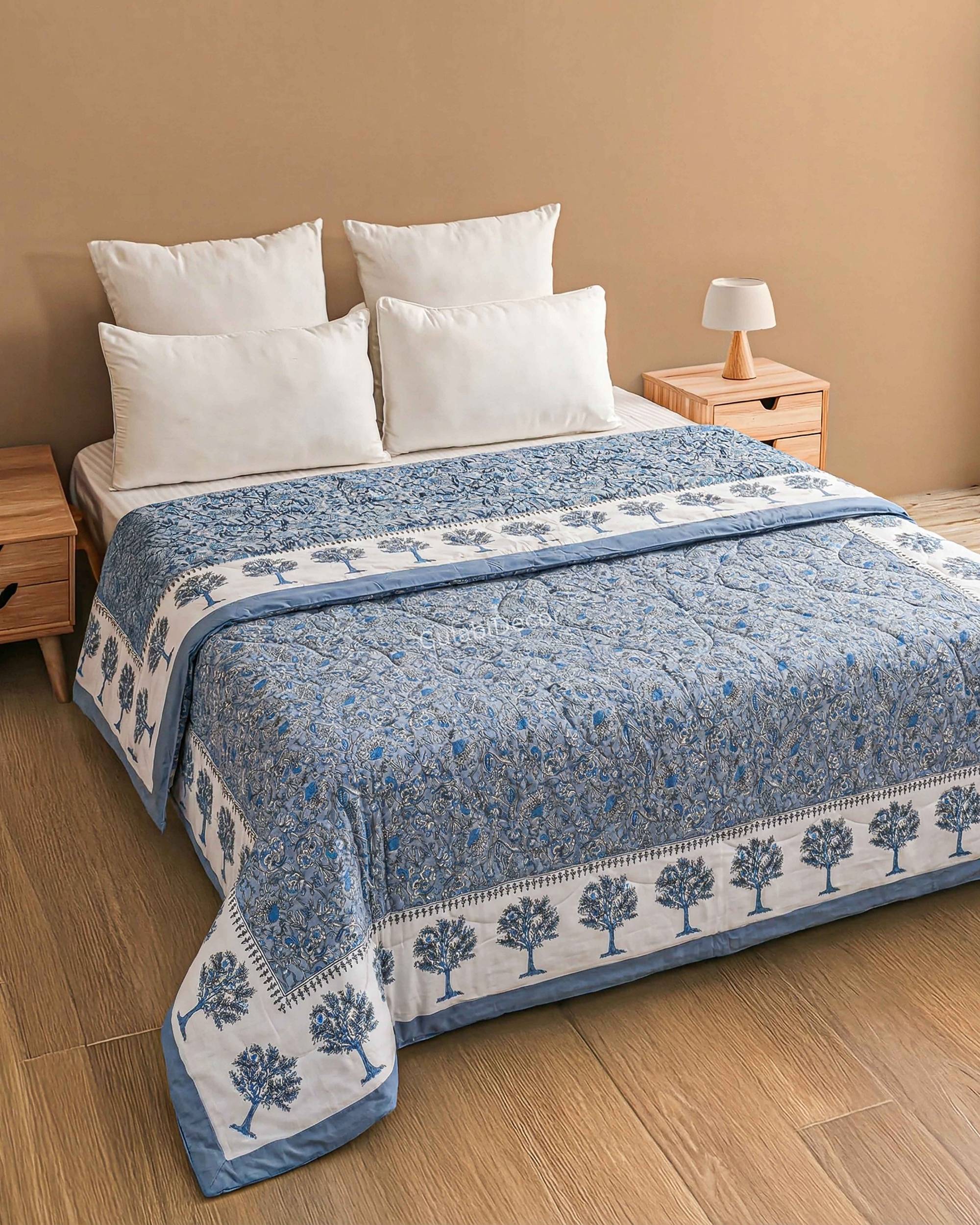 美品 POST O'ALLS  CRUZ3 Cotton Quilt Midnight Garden & Tree of Life Reversible Quilt – Gulabi Decor