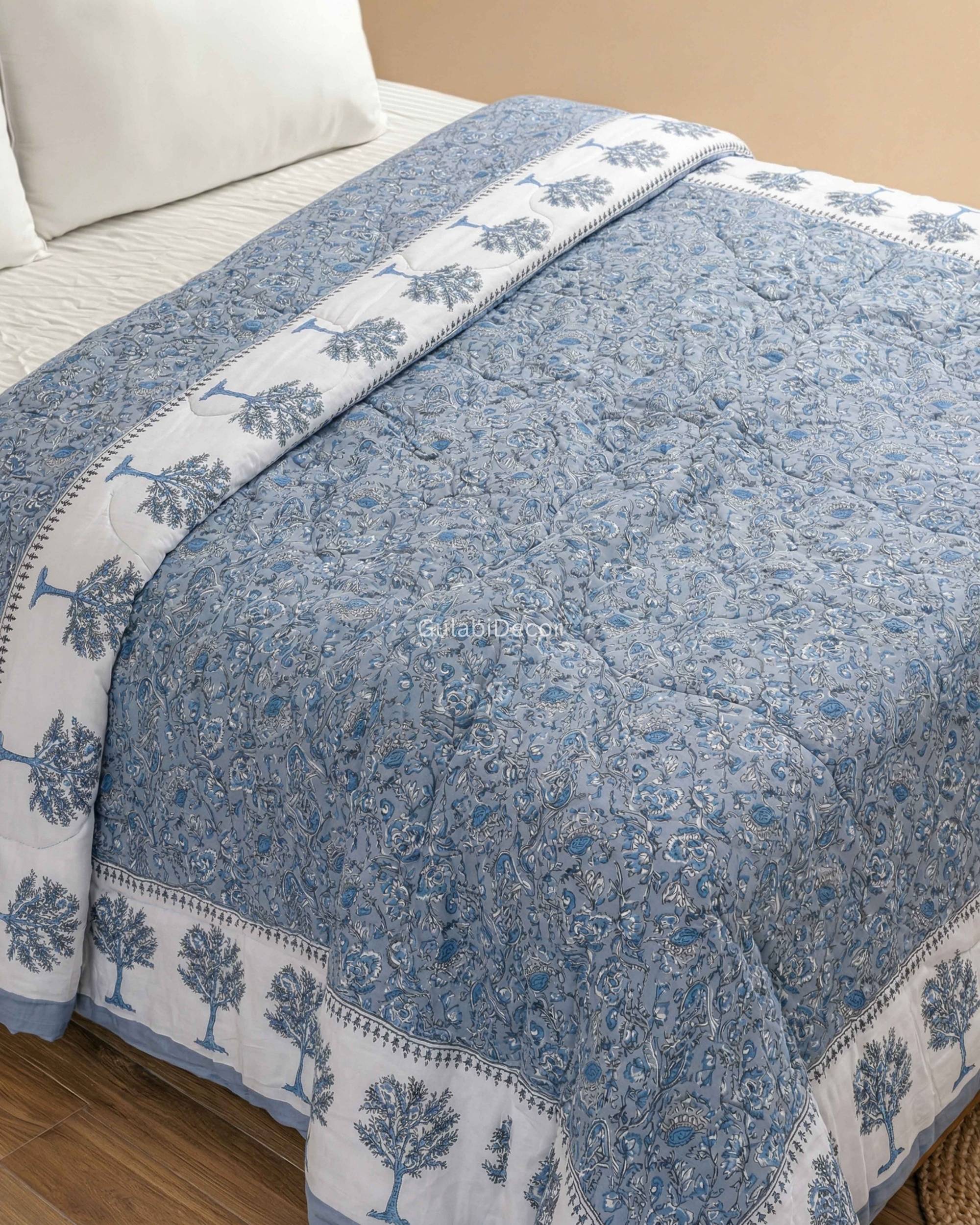 Midnight Garden & Tree of Life Reversible Cotton Quilt