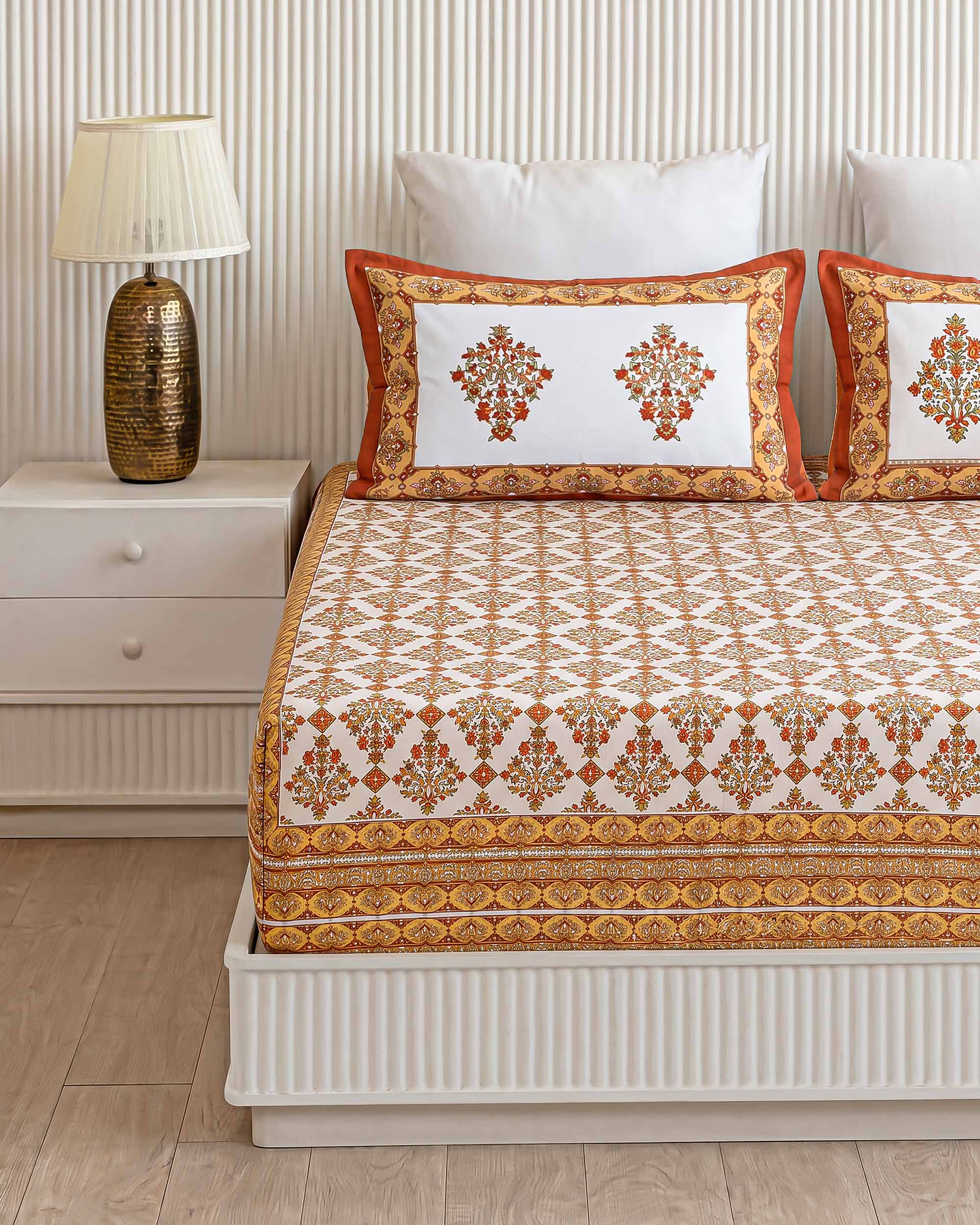 Kesar Avani Lattice Hand-Block Printed Pure Cotton Super King Size Bedsheet